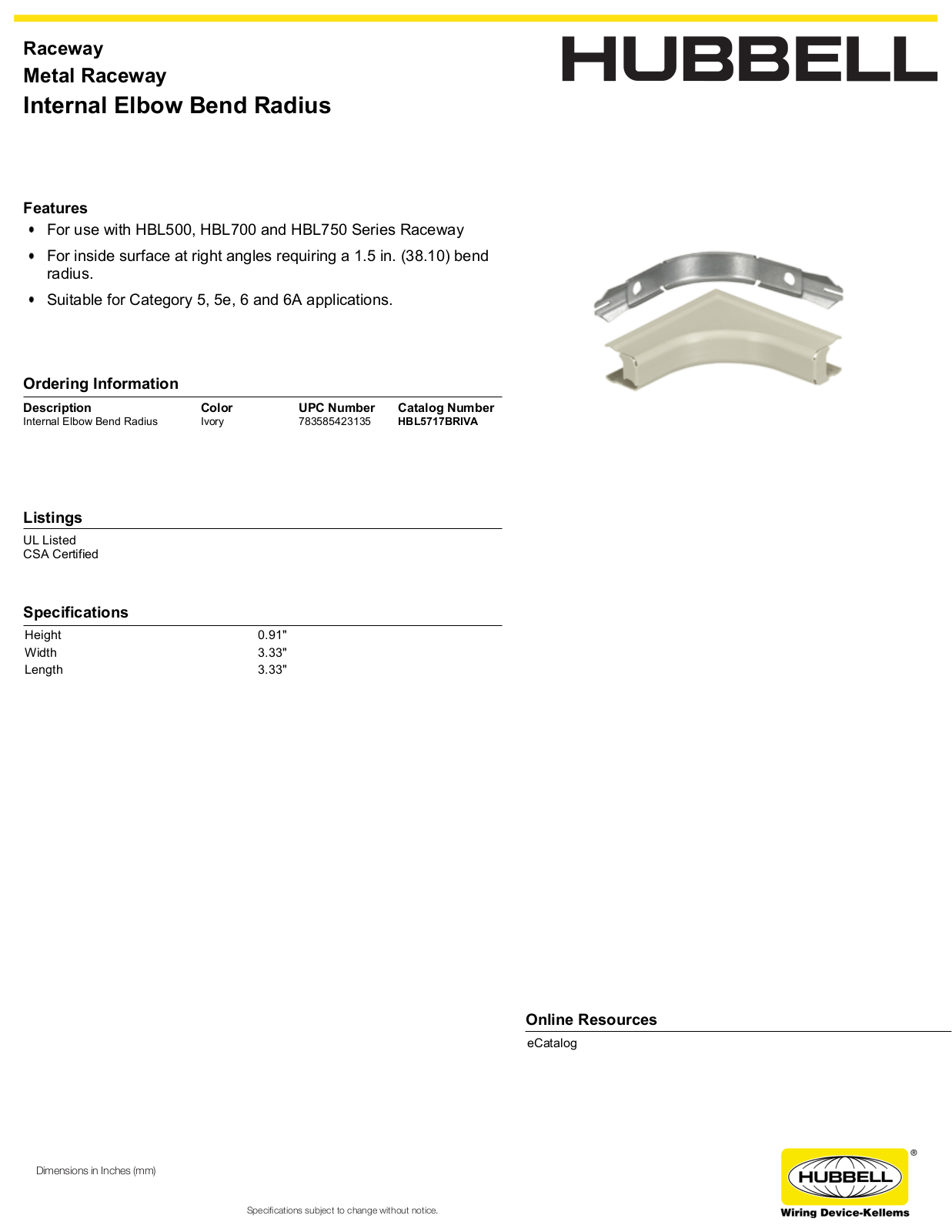 Hubbell HBL5717BRIVA Specifications