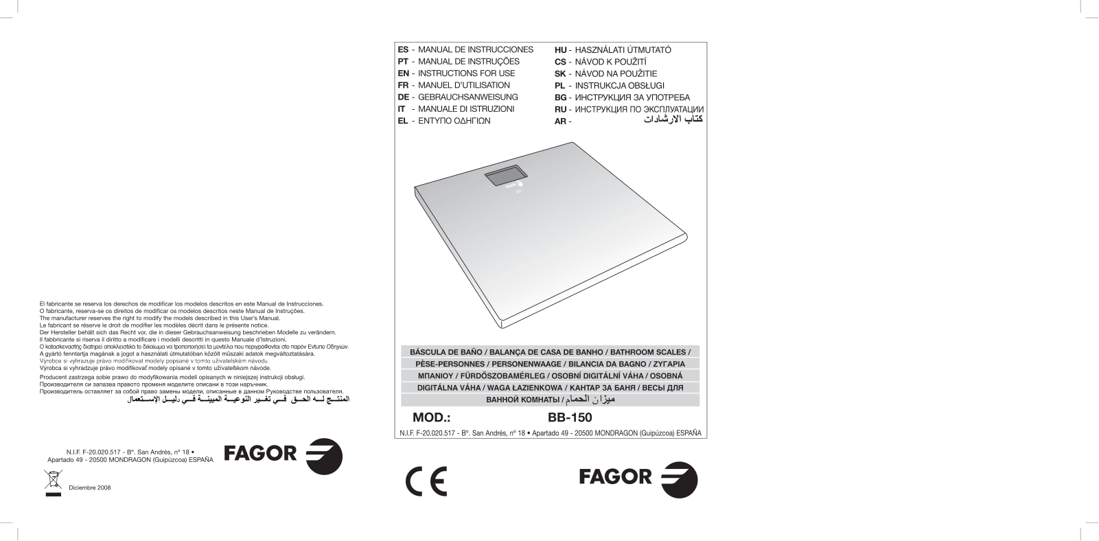 Fagor BB-150 User Manual