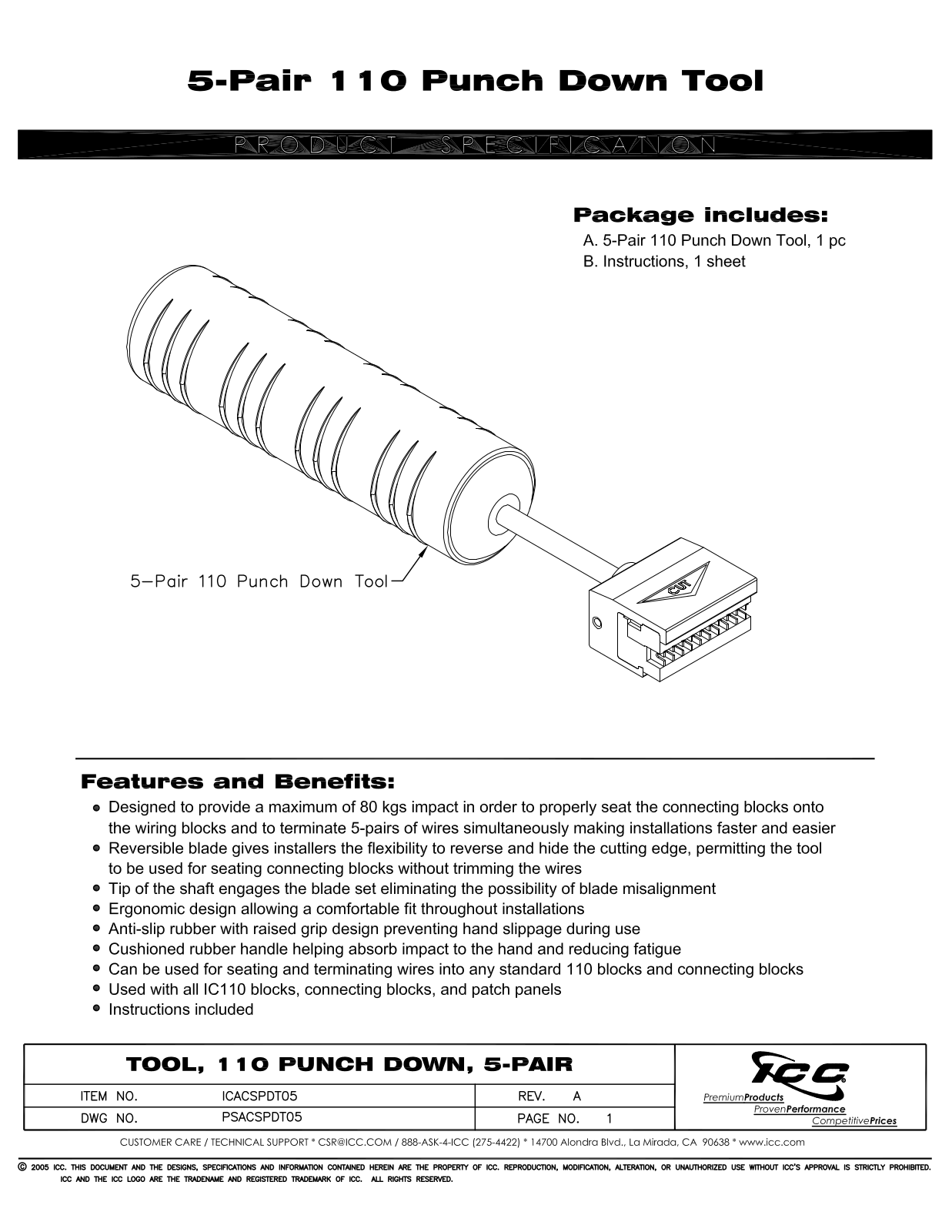 ICC ICACSPDT05 Specsheet