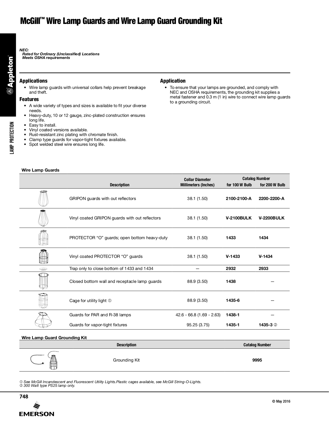 Appleton McGill™ Wire Lamp Guards and Wire Lamp Guard Grounding Kit Catalog Page