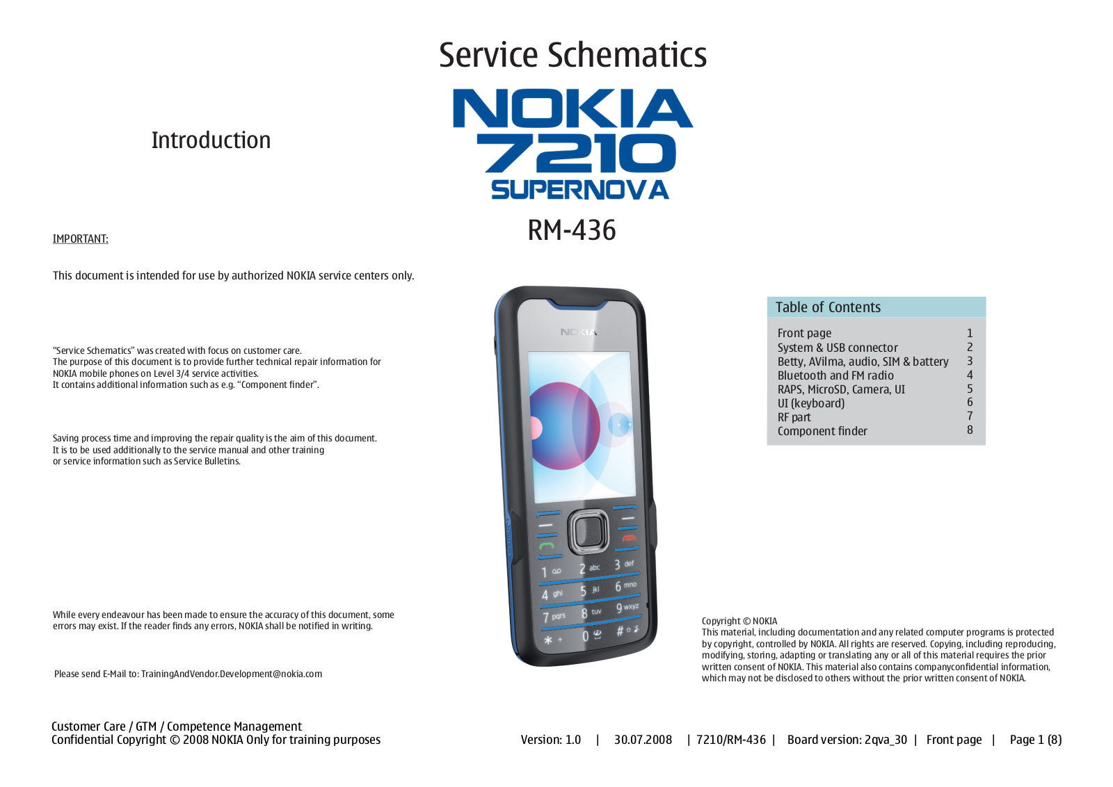Nokia 7210 supernova RM-436 Schematic