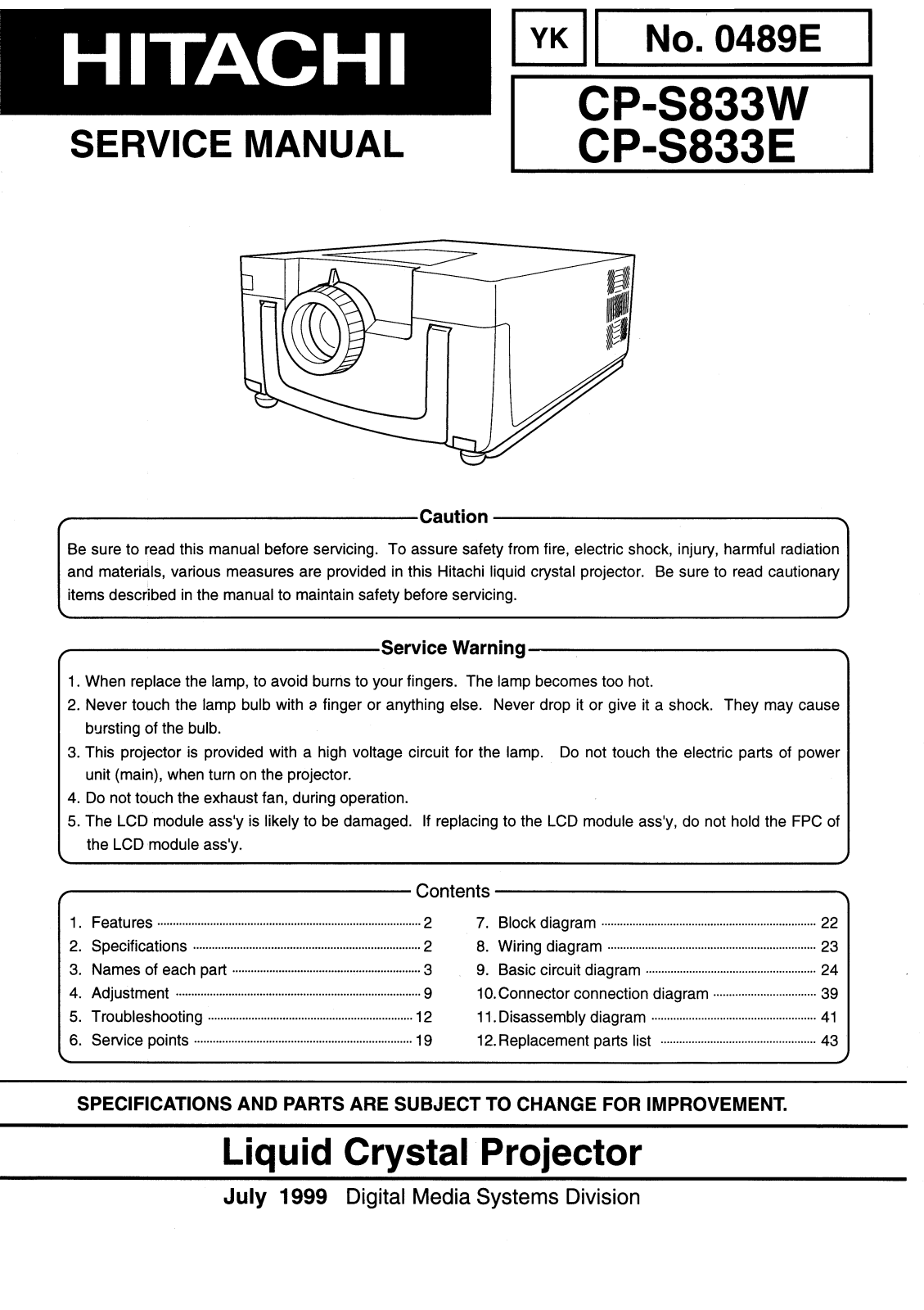 Hitachi CP-S833 User Manual