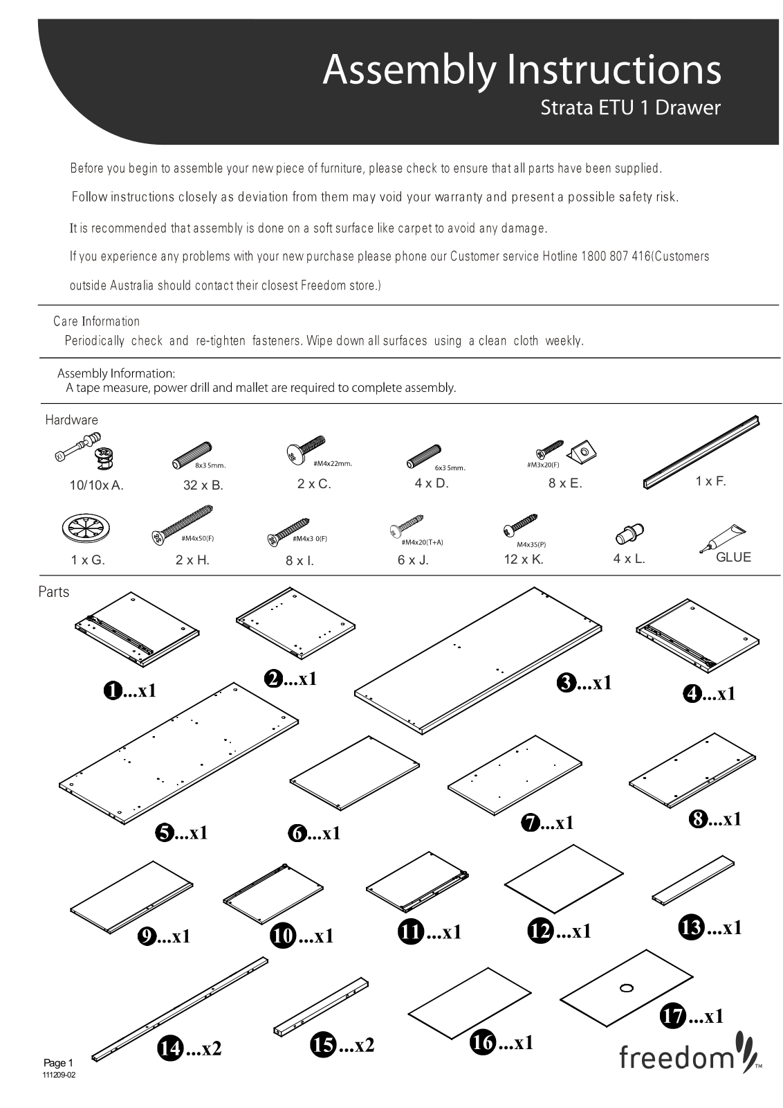 Freedom Strata ETU 1 Drawer Assembly Instruction