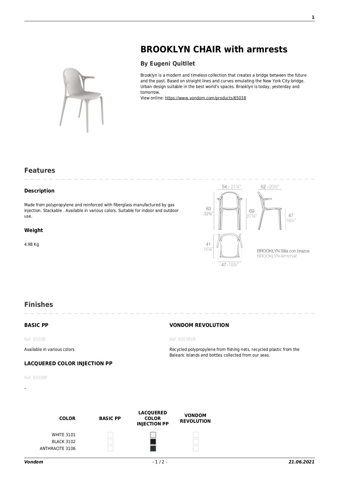 Vondom UCZW1203 Specifications - ManualMachine.com