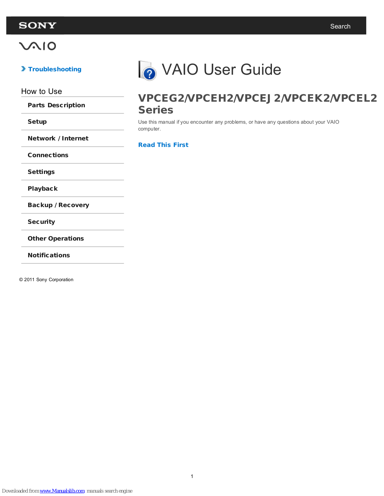 Sony VPCEJ22FX/BC, VPCEJ28FX, VPCEJ22FX/B, VPCEJ26FX, VPCEJ26FX/B User Manual