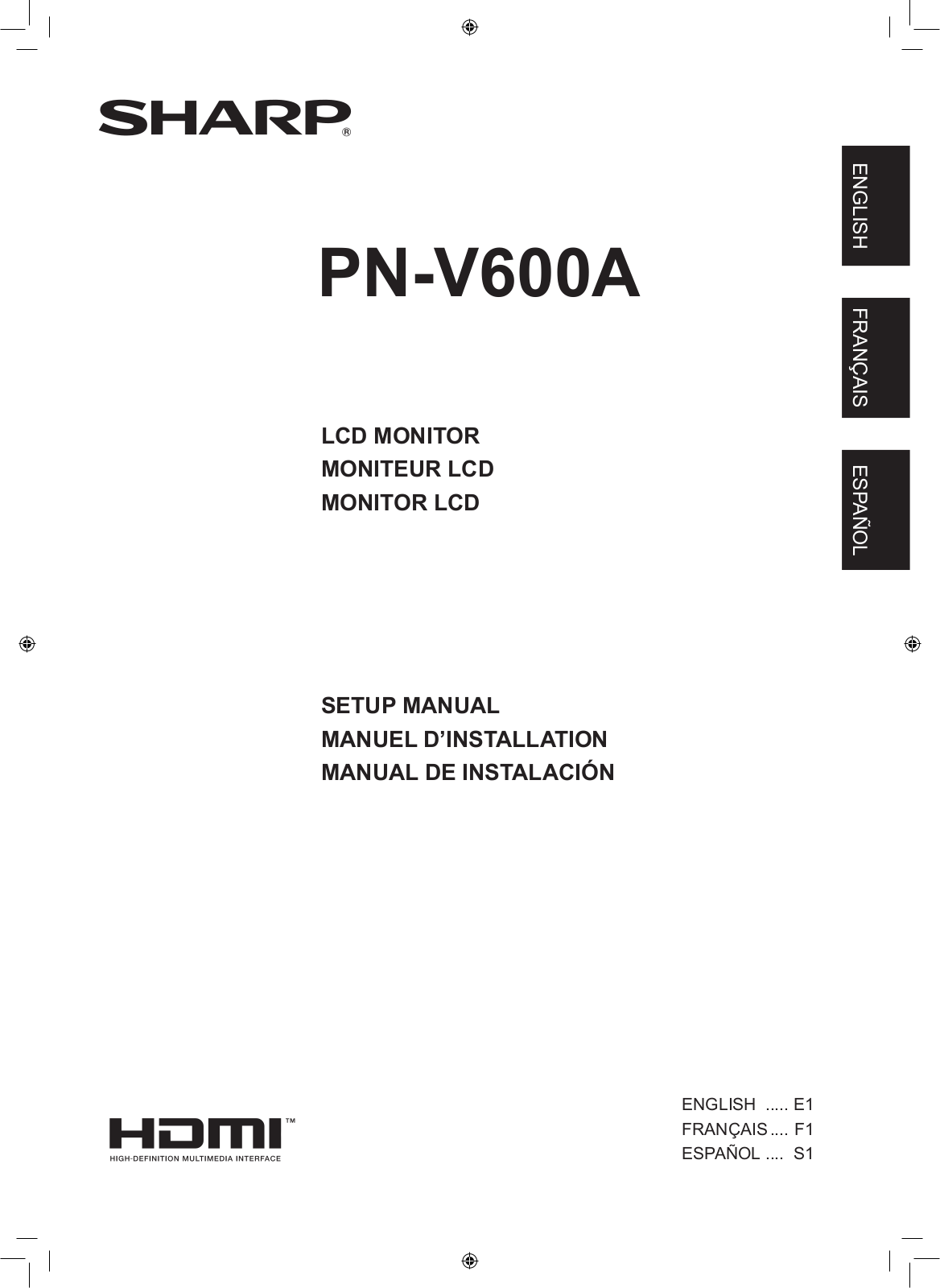 Sharp PN-V600A User Manual