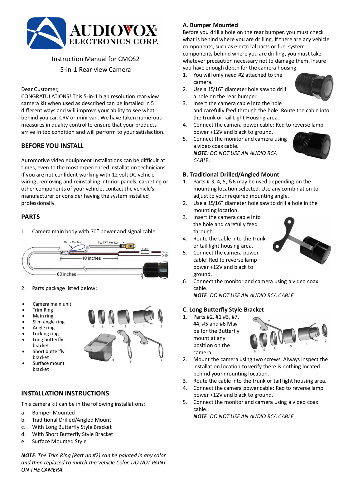 Audiovox CMOS2 Installation Manual