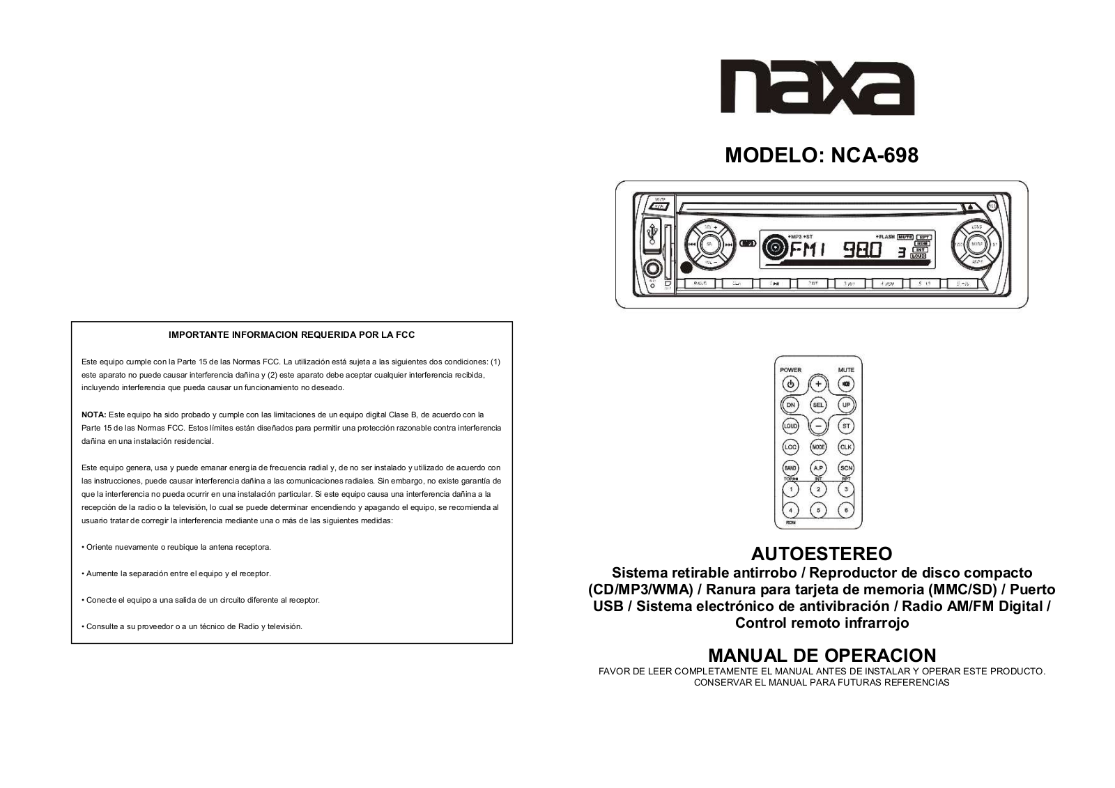 Naxa NCA-698 User Manual