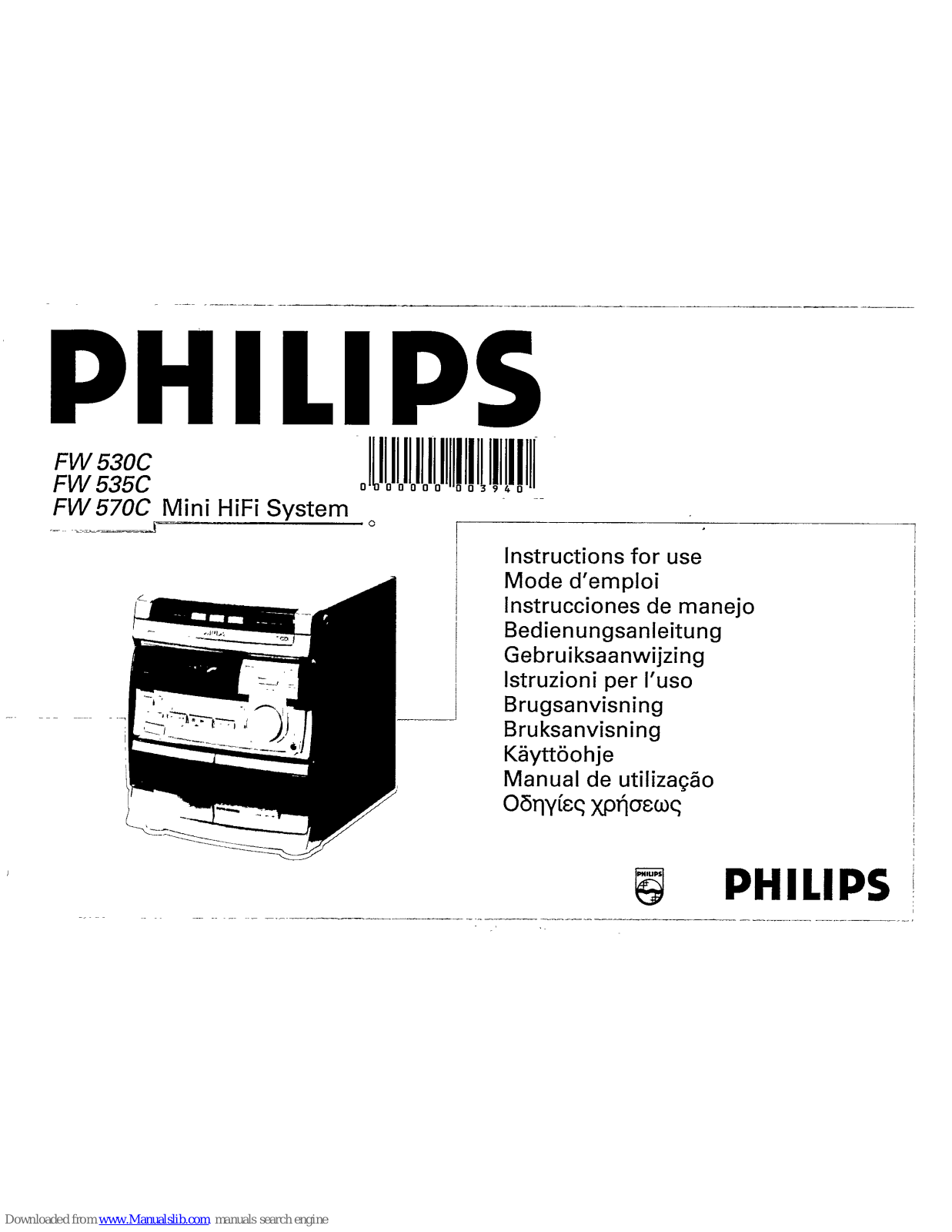 Philips FW530C/22, FW 530C, FW 535C, 3 DISC SHELF SYS. W-SURR. FW570C37, FW 570C Instructions For Use Manual