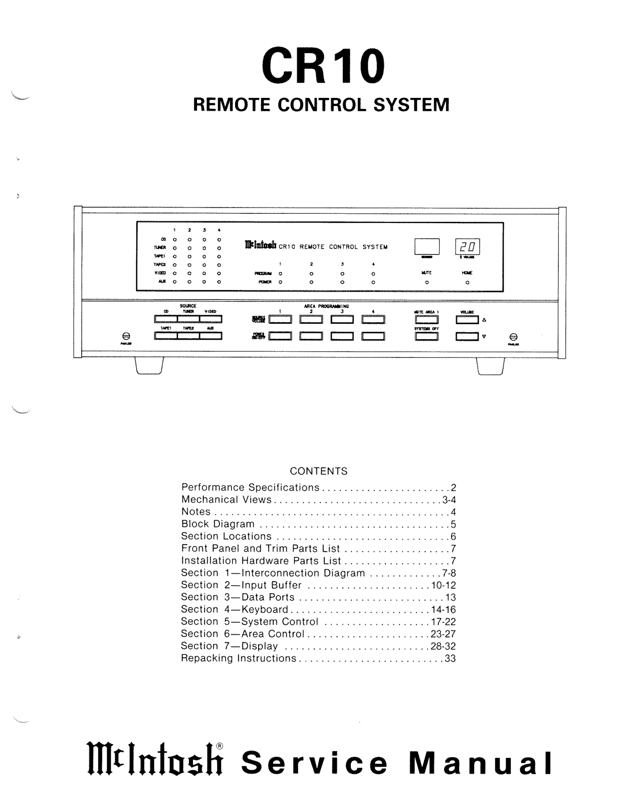 McIntosh CR-10 Service manual