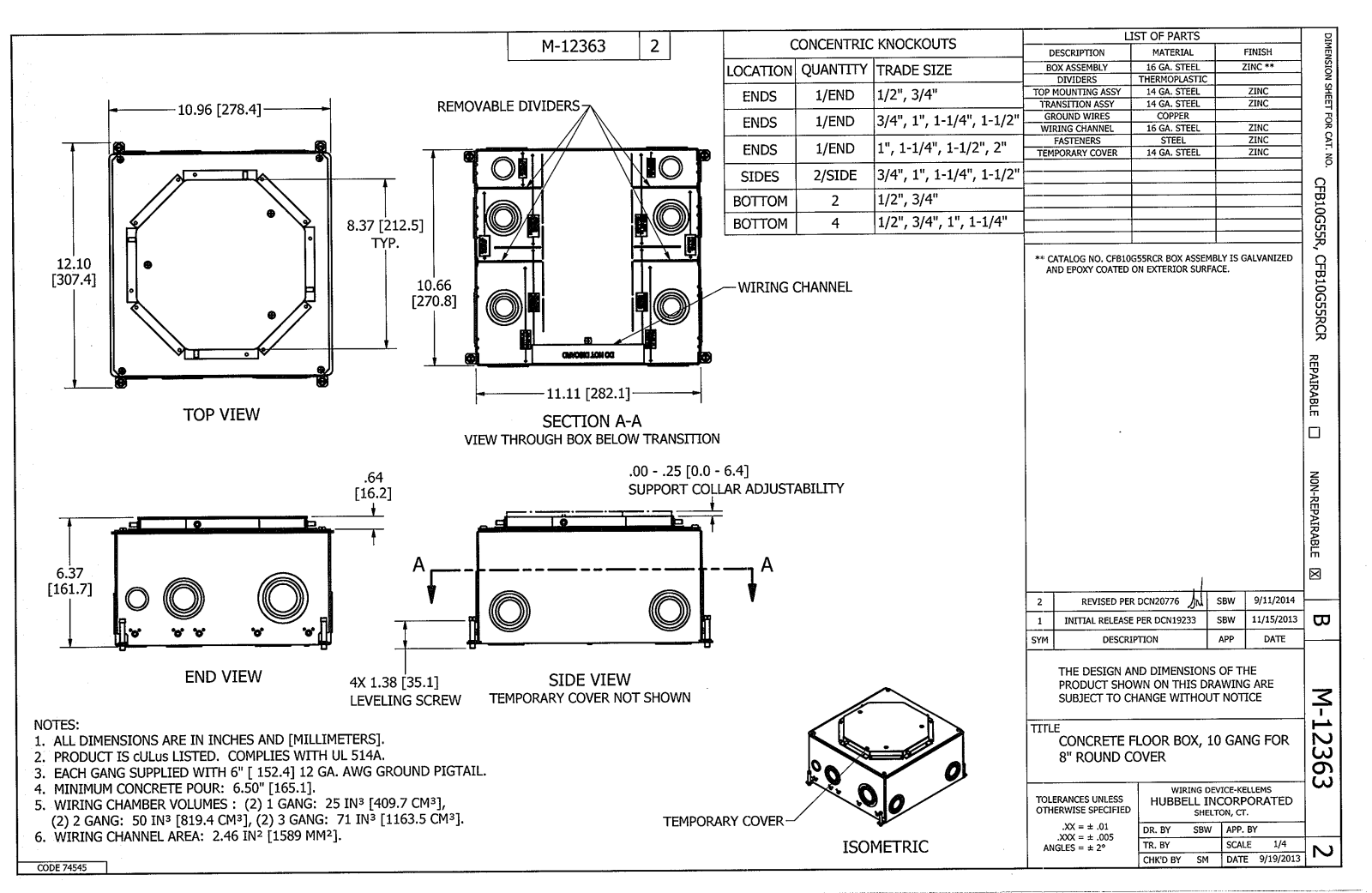 Hubbell CFB10G55RCR Dimensional Sheet