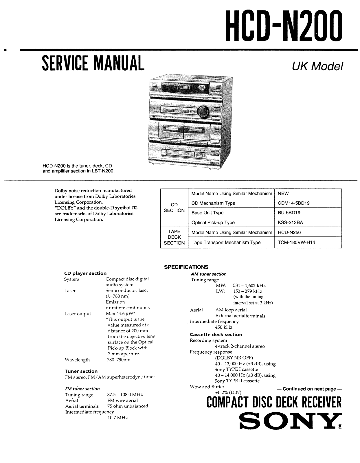 Sony HCD N200 Service Manual