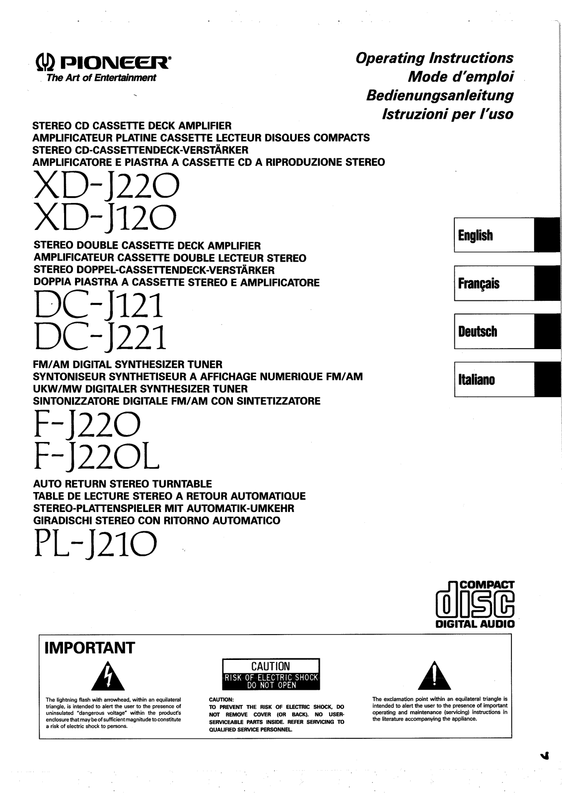 Pioneer XD-J220, DC-J221, XD-J120, F-J220L User Manual