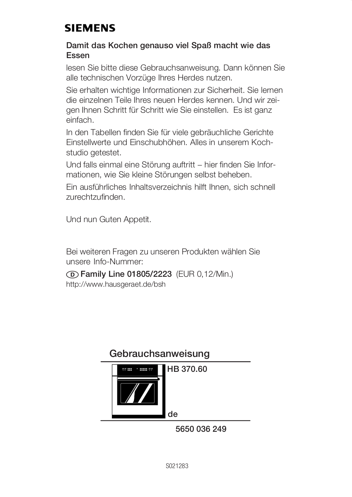 Siemens HB 370560E User Manual