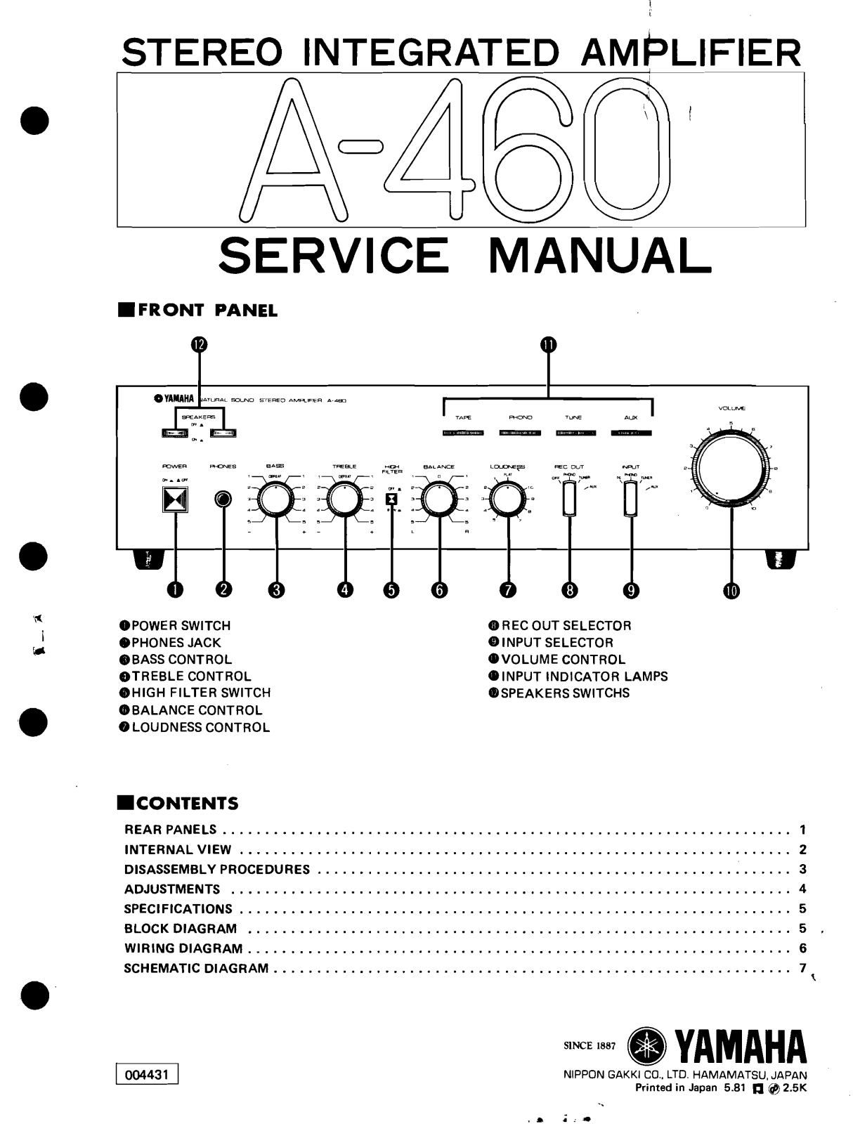 Yamaha A-460 Service Manual