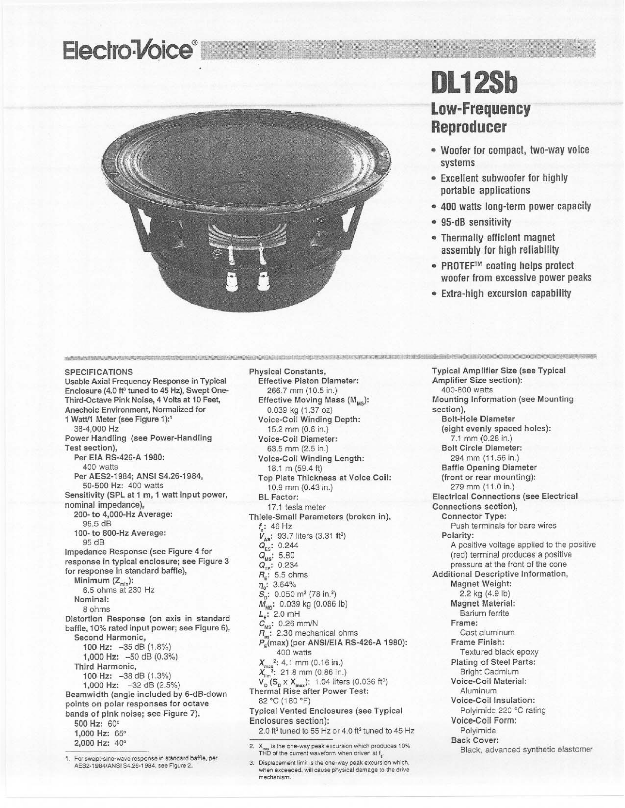 Electro-voice DL12SB User Manual