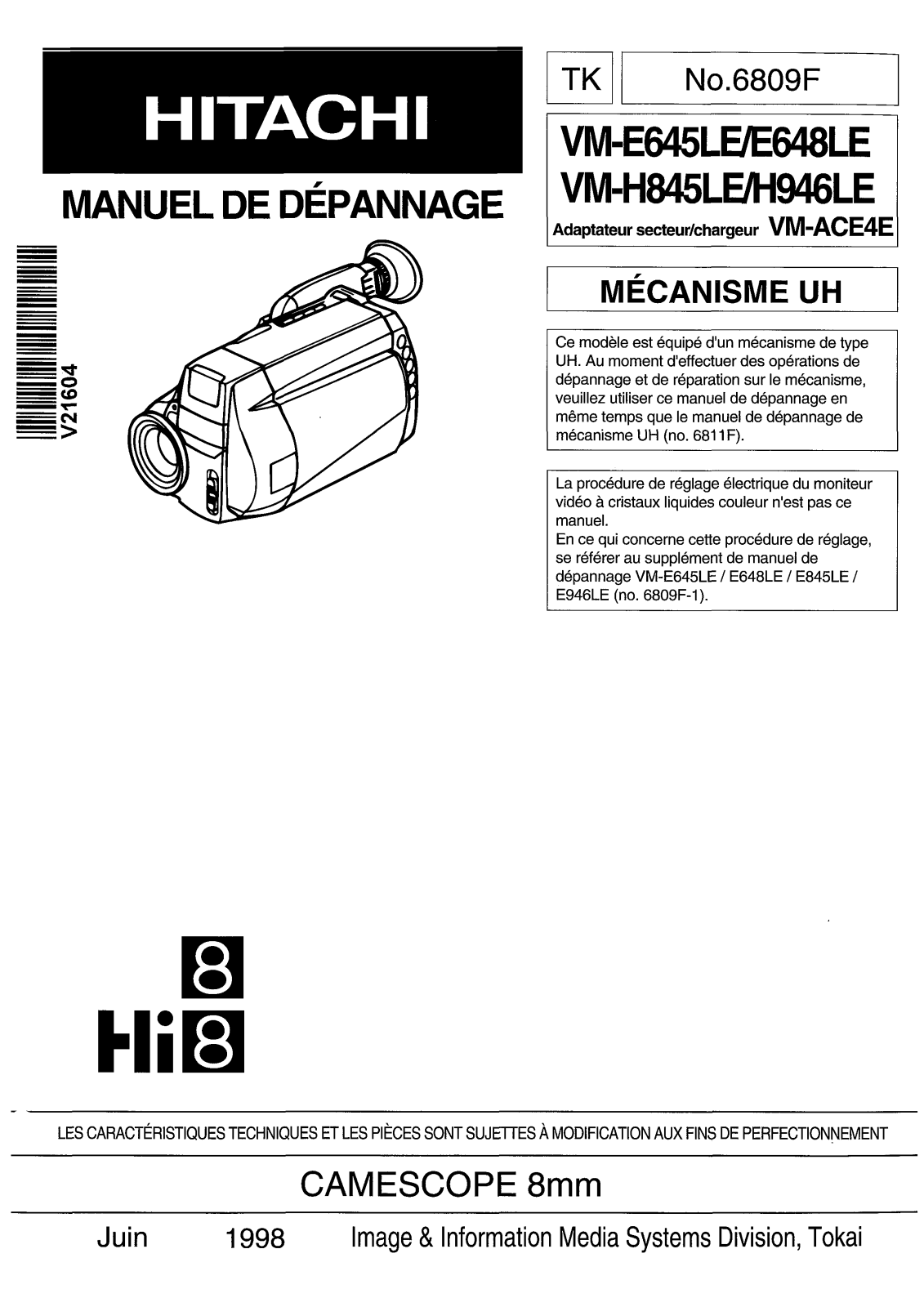 Hitachi VM-E645LE, VM-H845L Service Manual