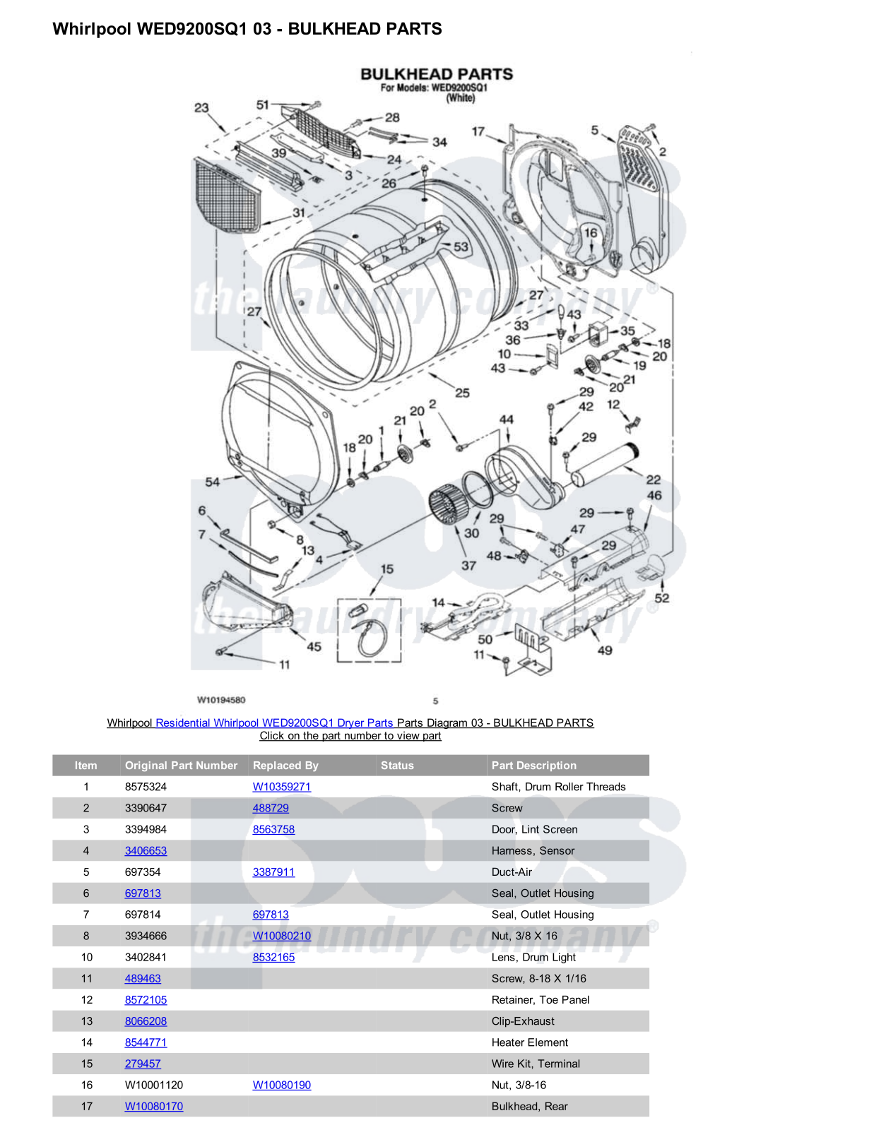 Whirlpool WED9200SQ1 Parts Diagram