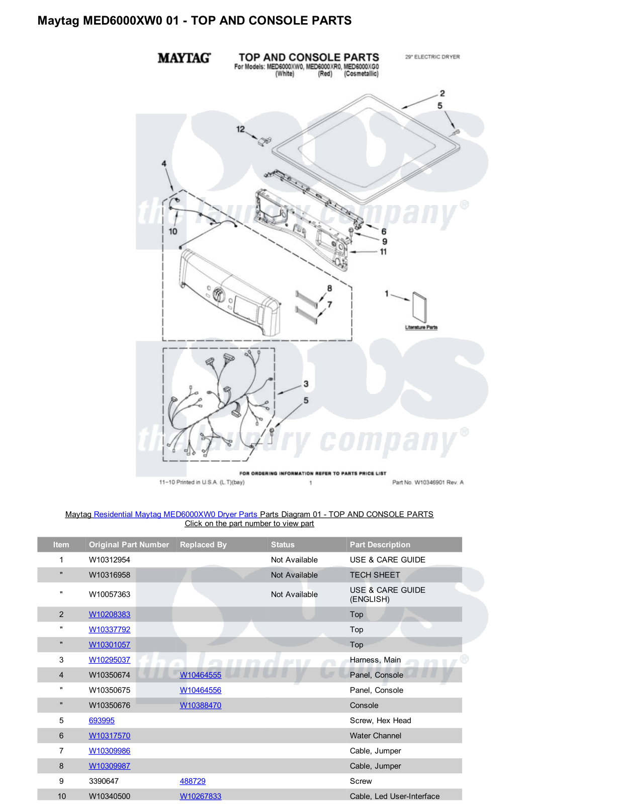 Maytag MED6000XW0 Parts Diagram