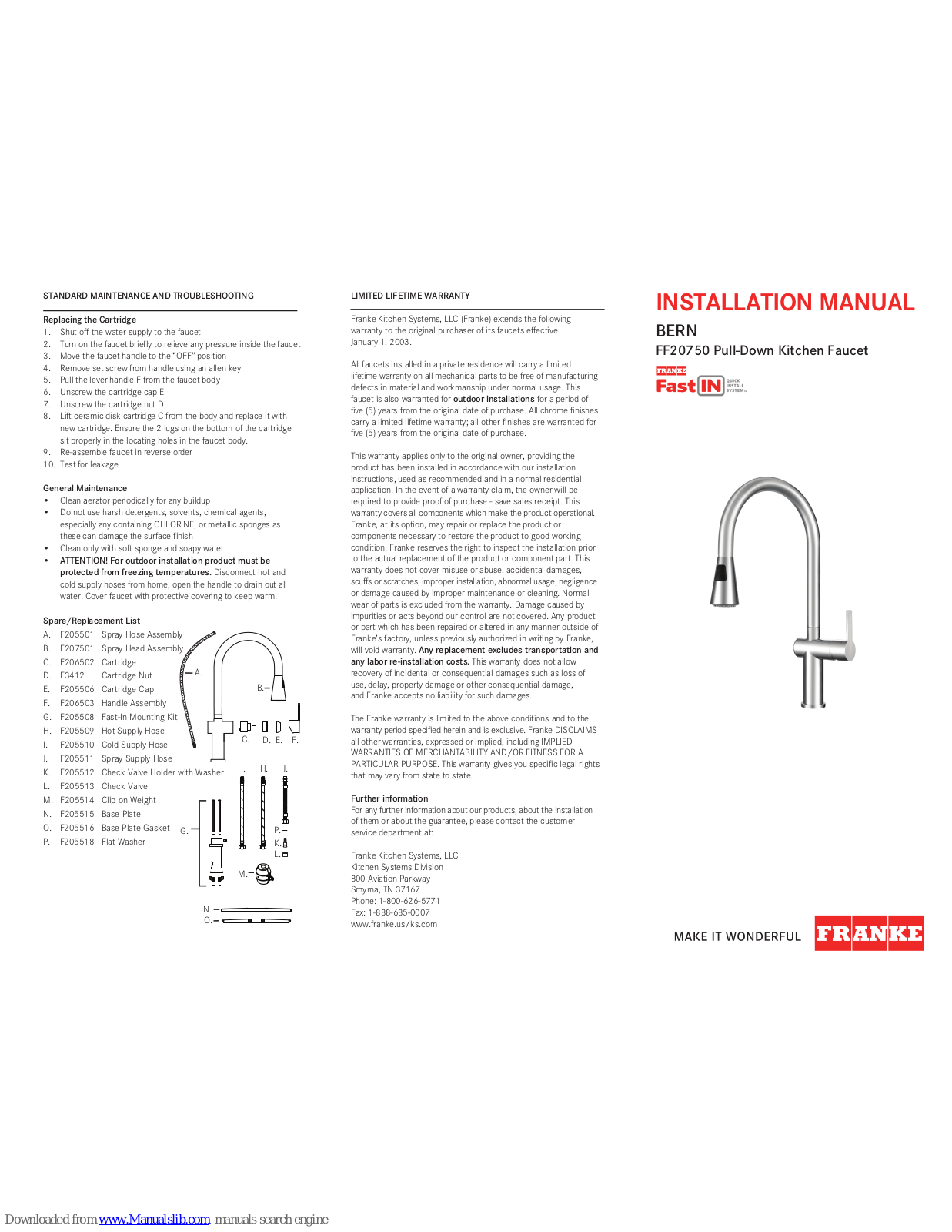 Franke Bern FF20750 Installation Manual