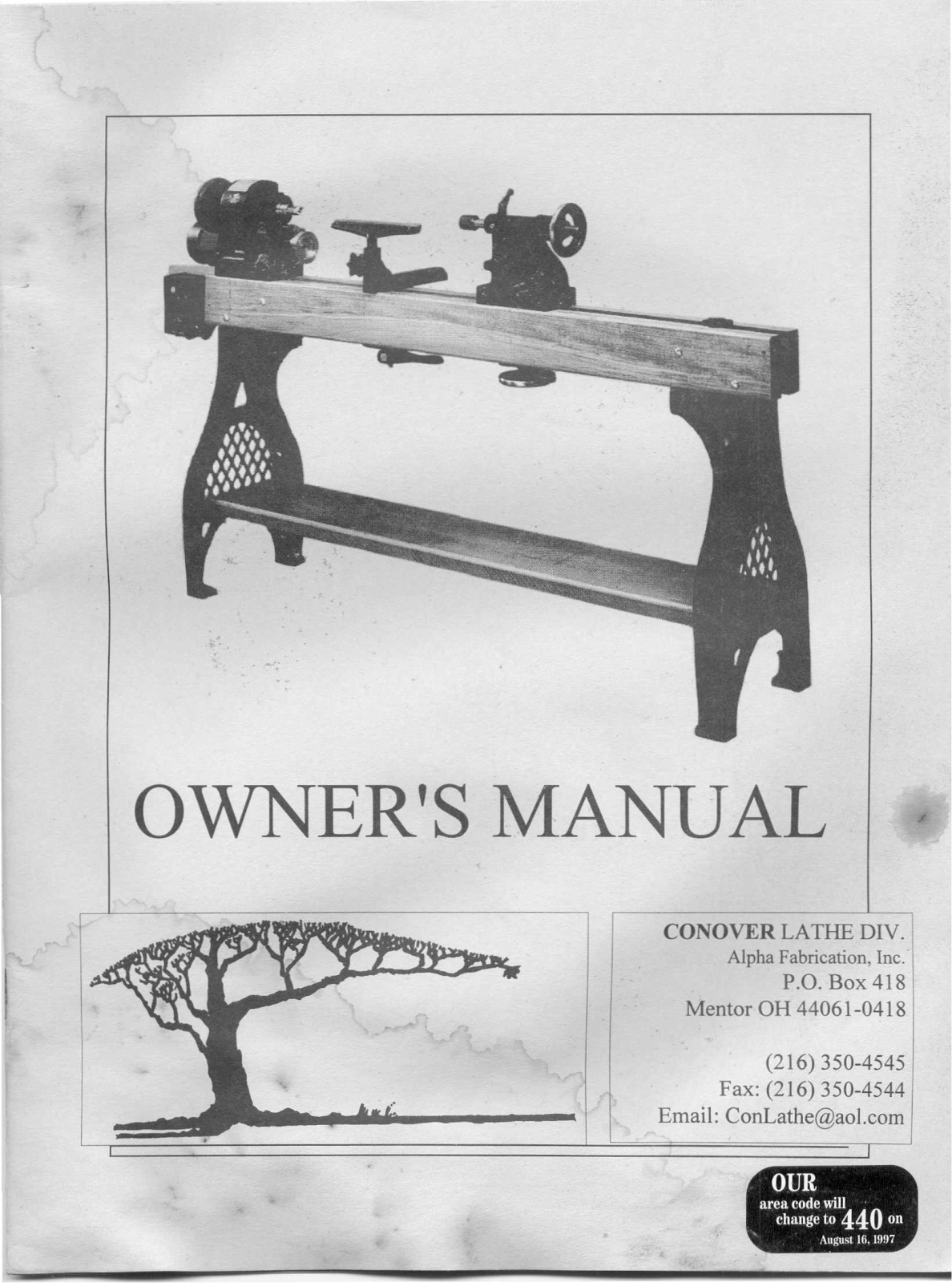 Conover 16 Lathe Owners Manual