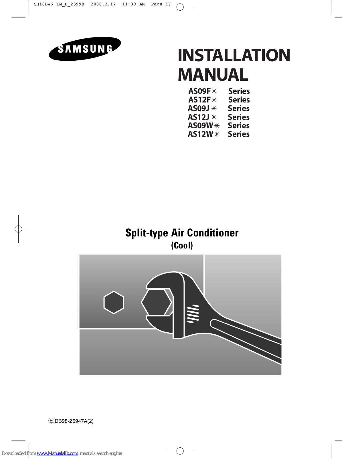 Samsung AS09F Series, AS12F Series, AS09J Series, AS12J Series, AS09W Series Installation Manual