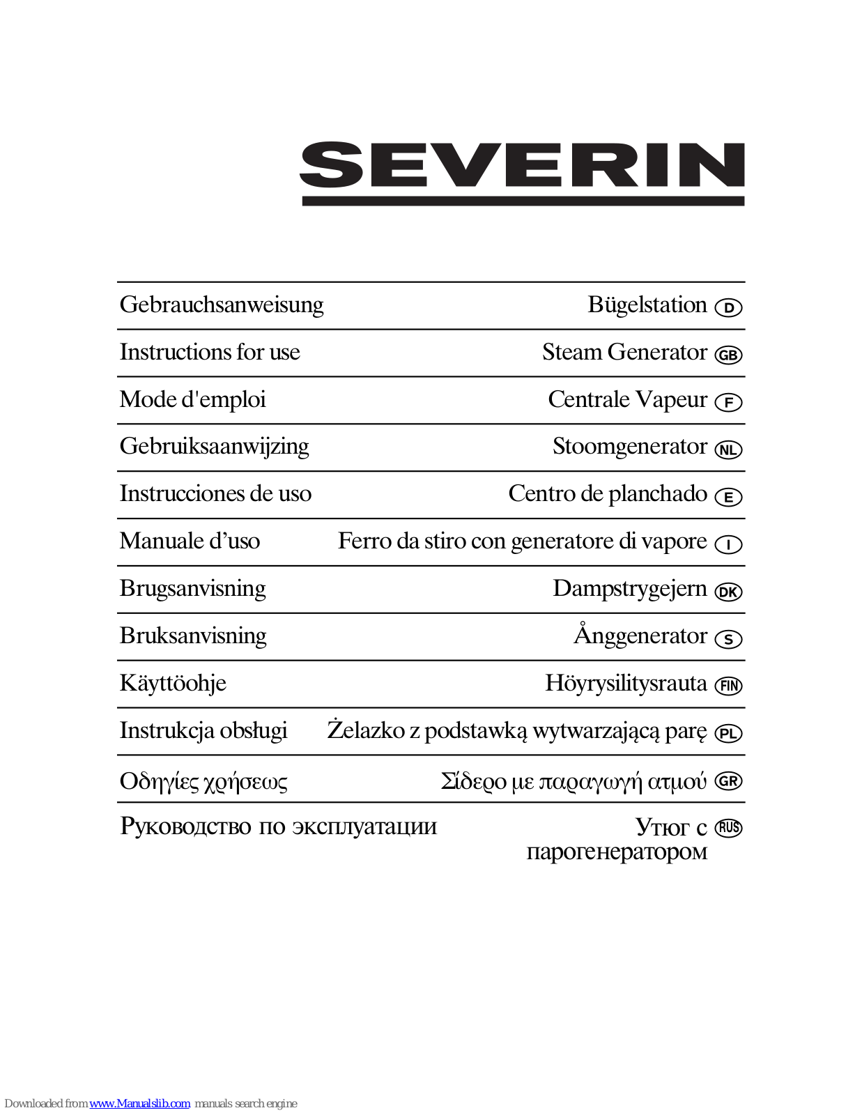 SEVERIN BA 3285 - CENTRALE VAPEUR, 3285 Instructions For Use Manual