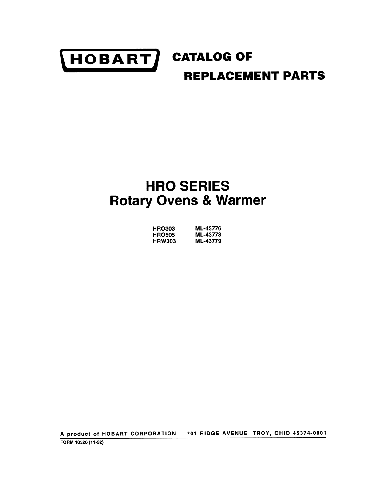 Hobart Food Machines HRO303 Parts List