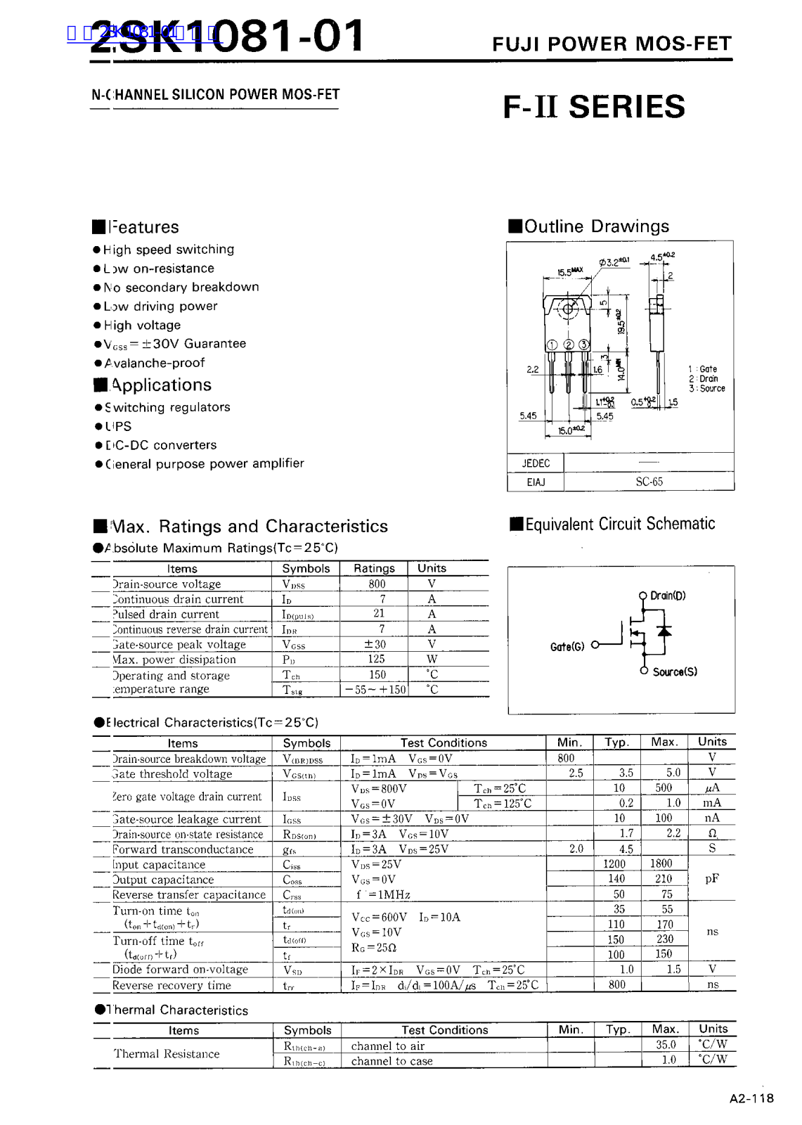 FUJI ELECTRIC 2SK1081-01 Service Manual