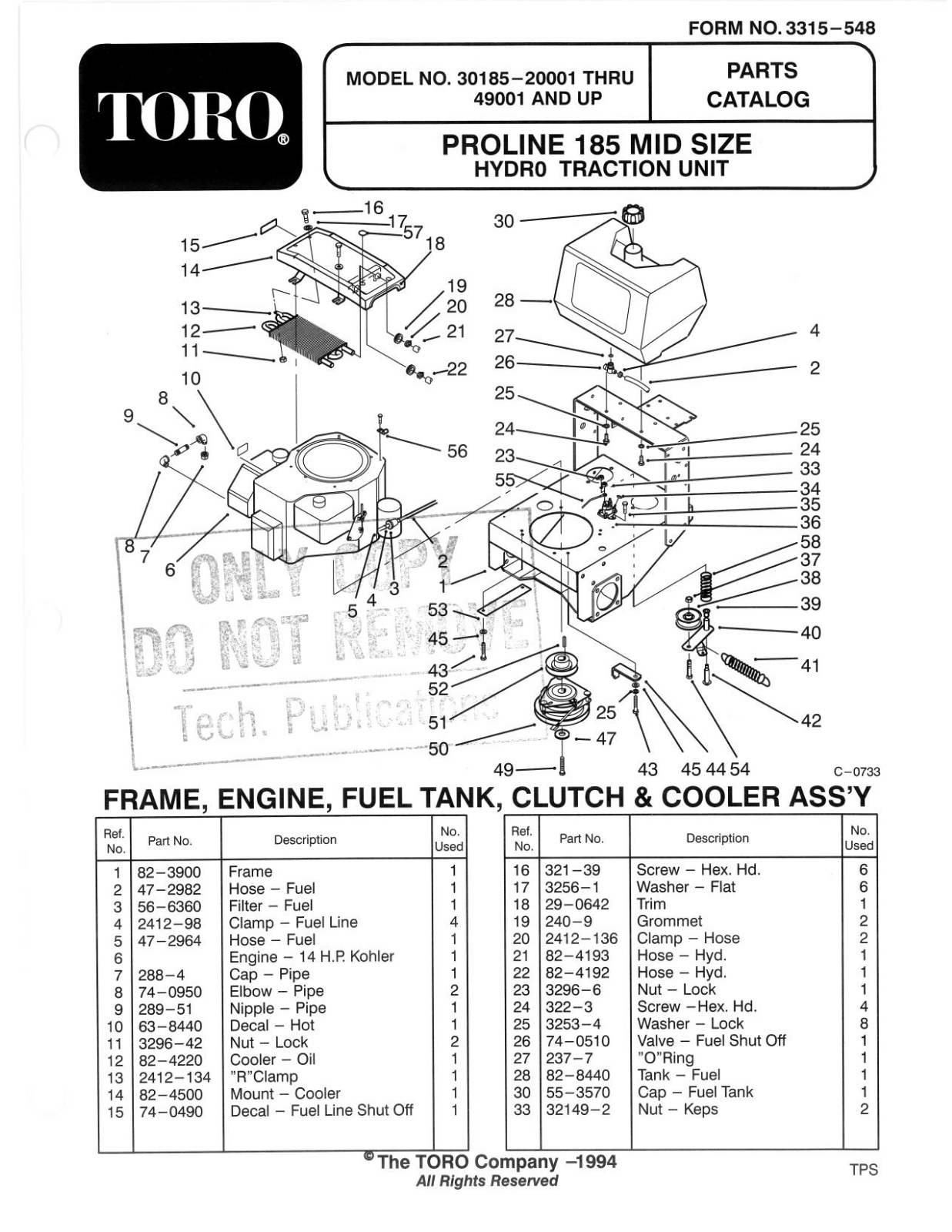 Toro 30185 Parts Catalogue