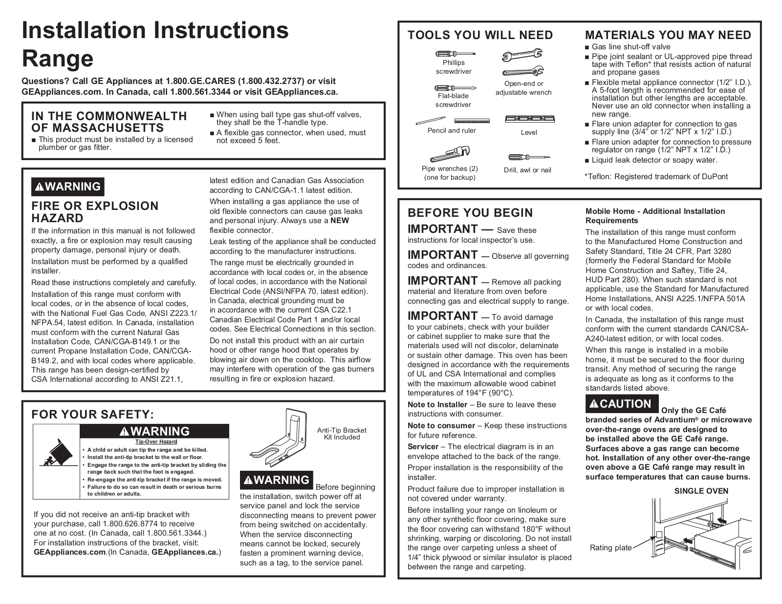 GE CGB500P2MS1 Installation Guide