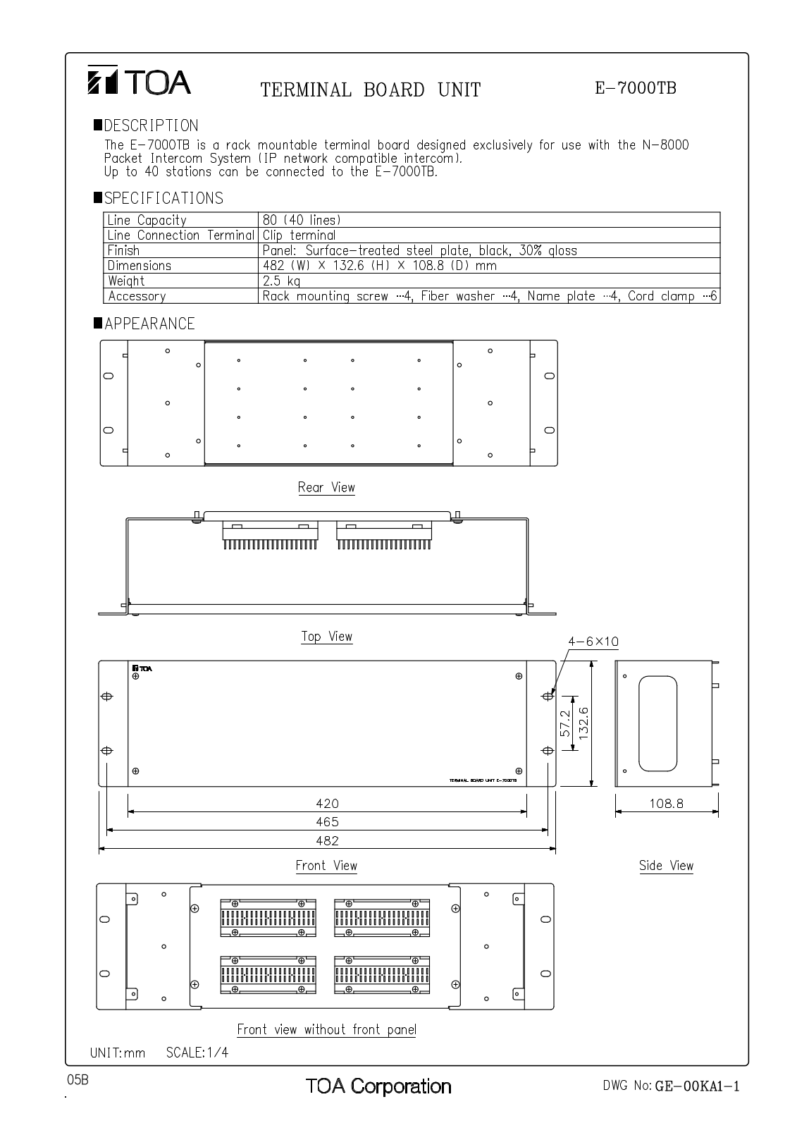 Toa E-7000TB Specifications