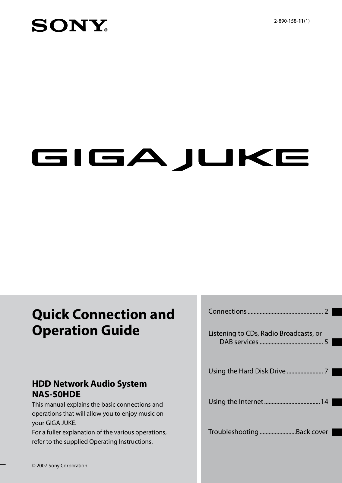 Sony NAS-50HDE Quick Connection and Operation Guide