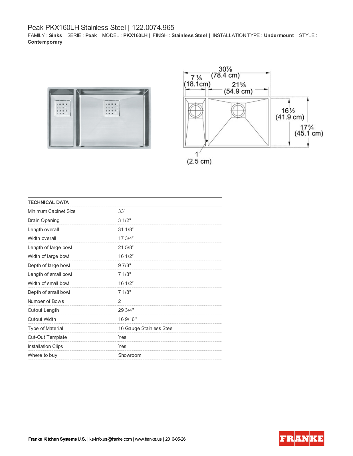 Franke FKX1557 Dimensions - ManualMachine.com