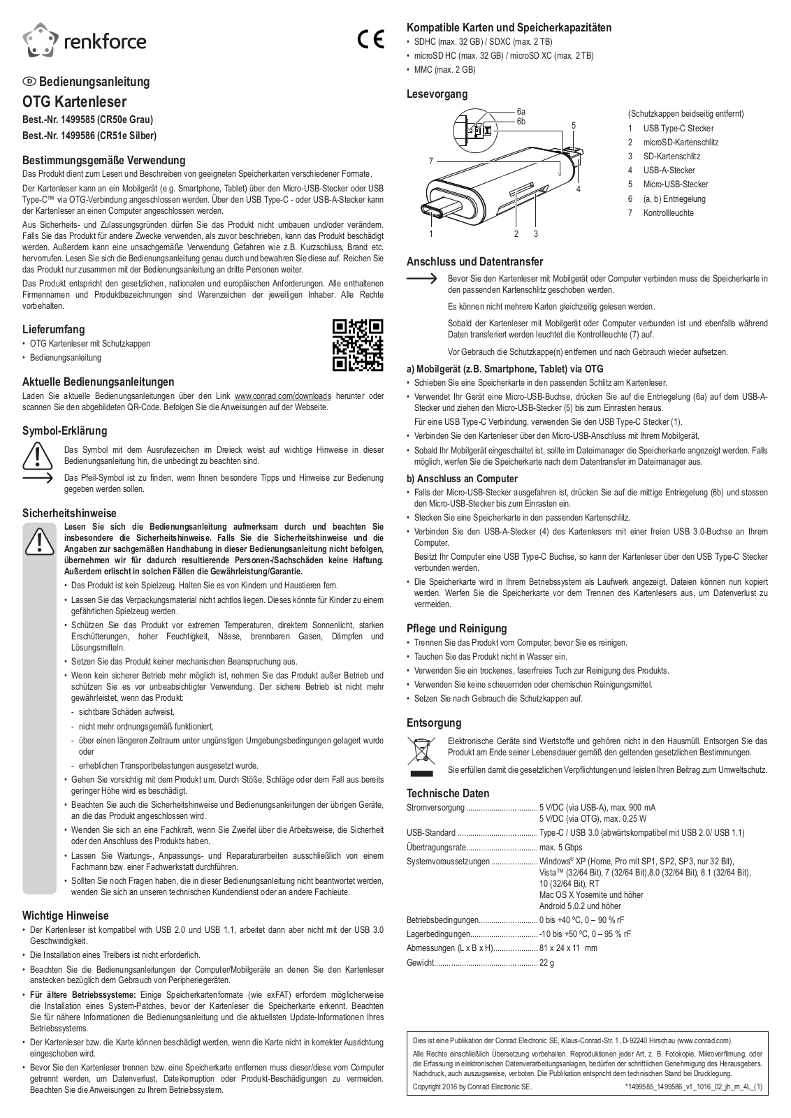 Renkforce 1499585, 1499586 Operating Instructions