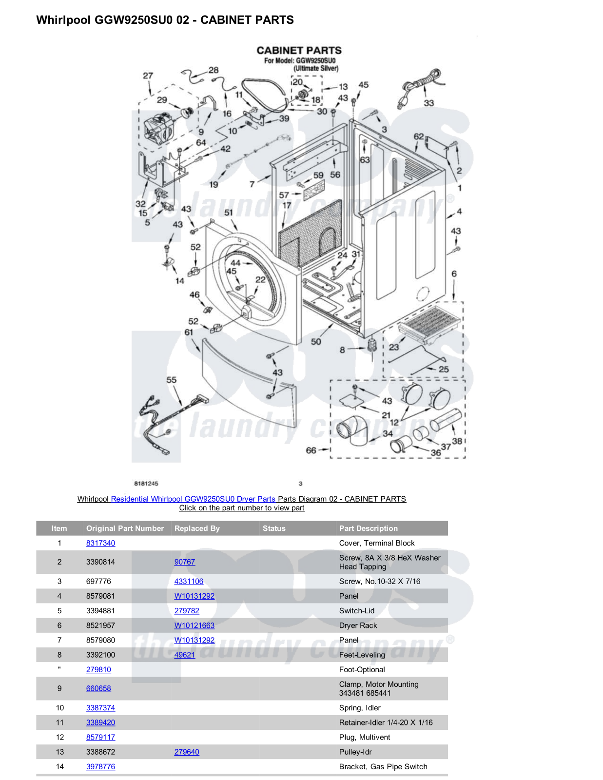 Whirlpool GGW9250SU0 Parts Diagram