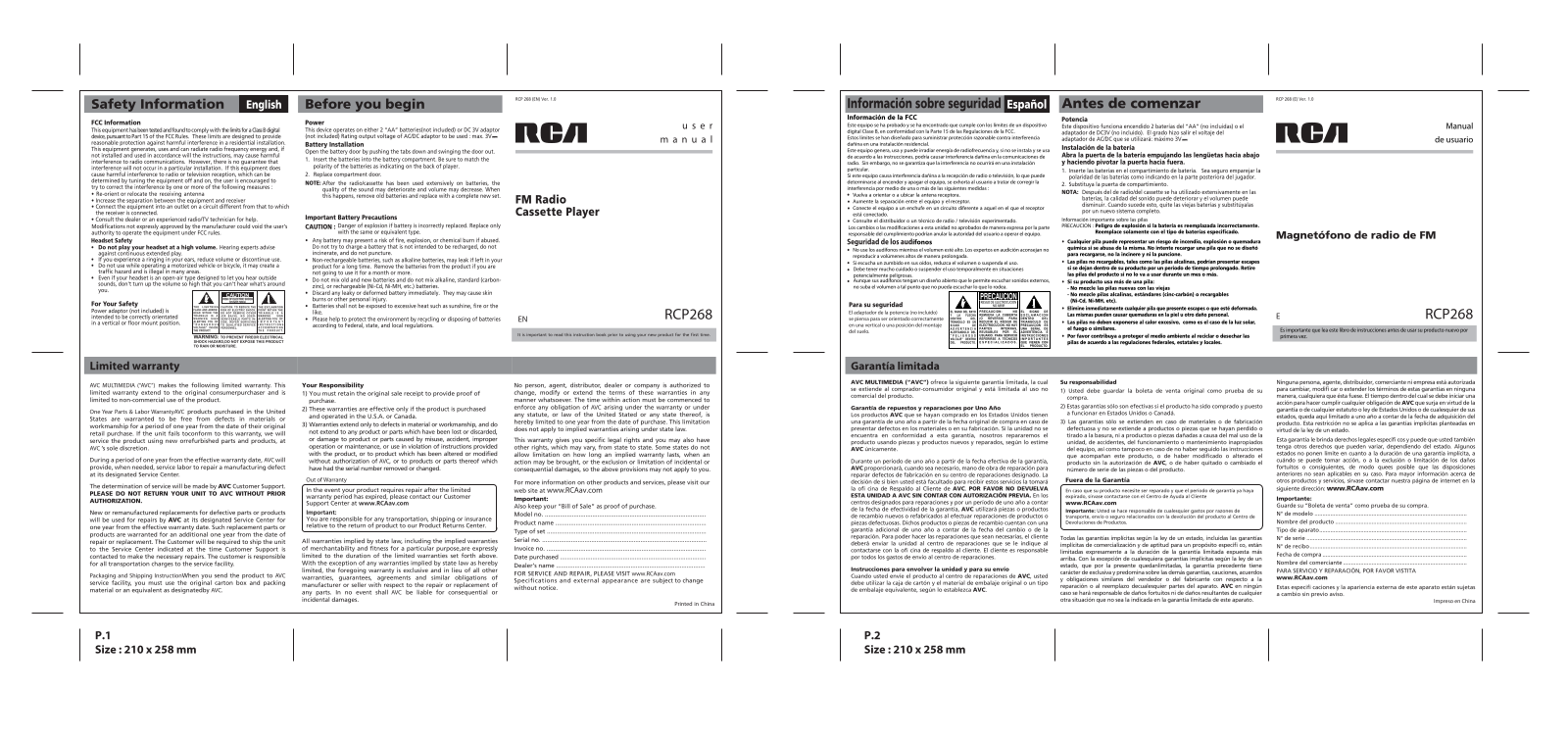 RCA RCP268 User Manual