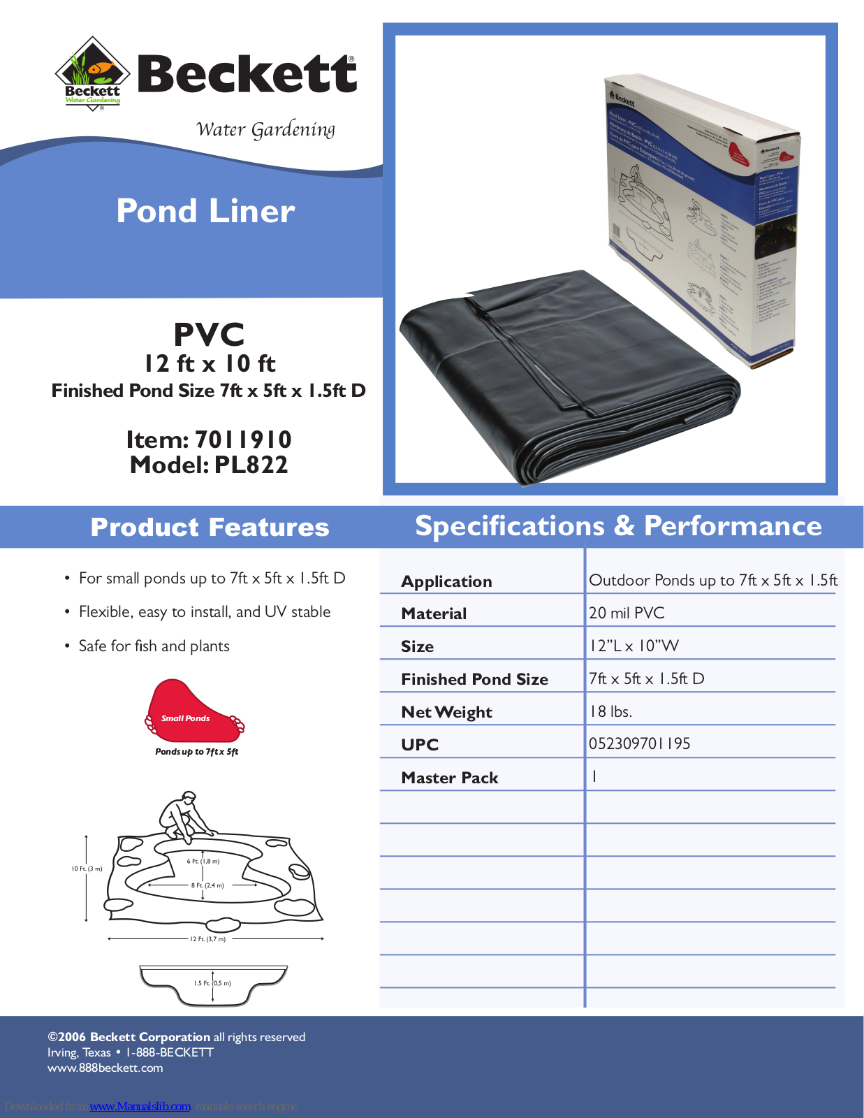 Beckett 7011910, PL822 Specifications - ManualMachine.com