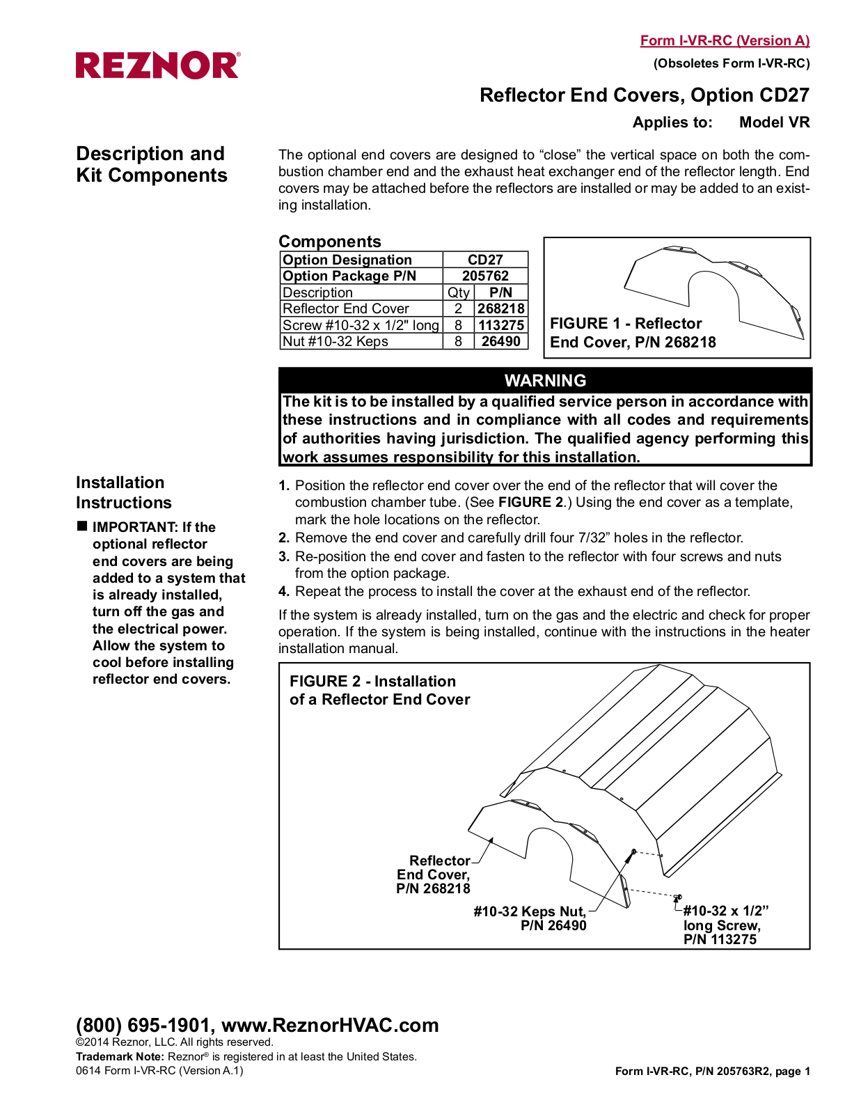 Reznor VR Option Installation Manual