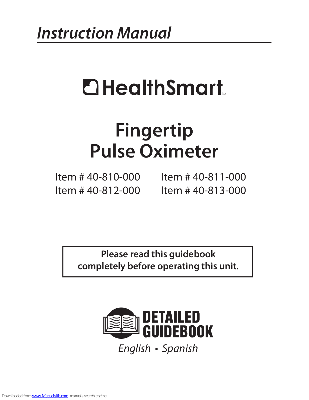 HealthSmart 40-810-000, 40-811-000, 40-812-000, 40-813-000 Instruction Manual