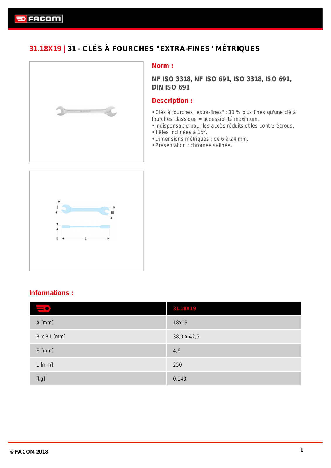 Facom 31.18X19 Specification - ManualMachine.com