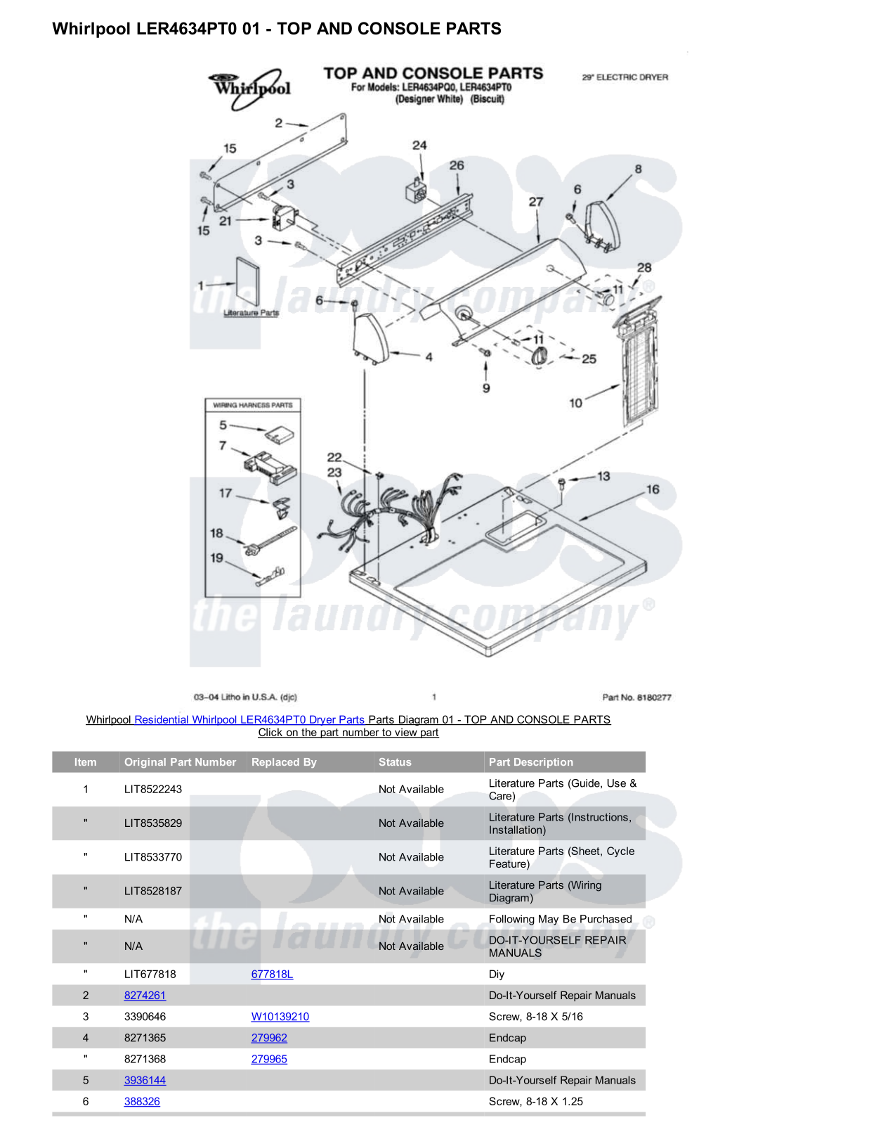 Whirlpool LER4634PT0 Parts Diagram