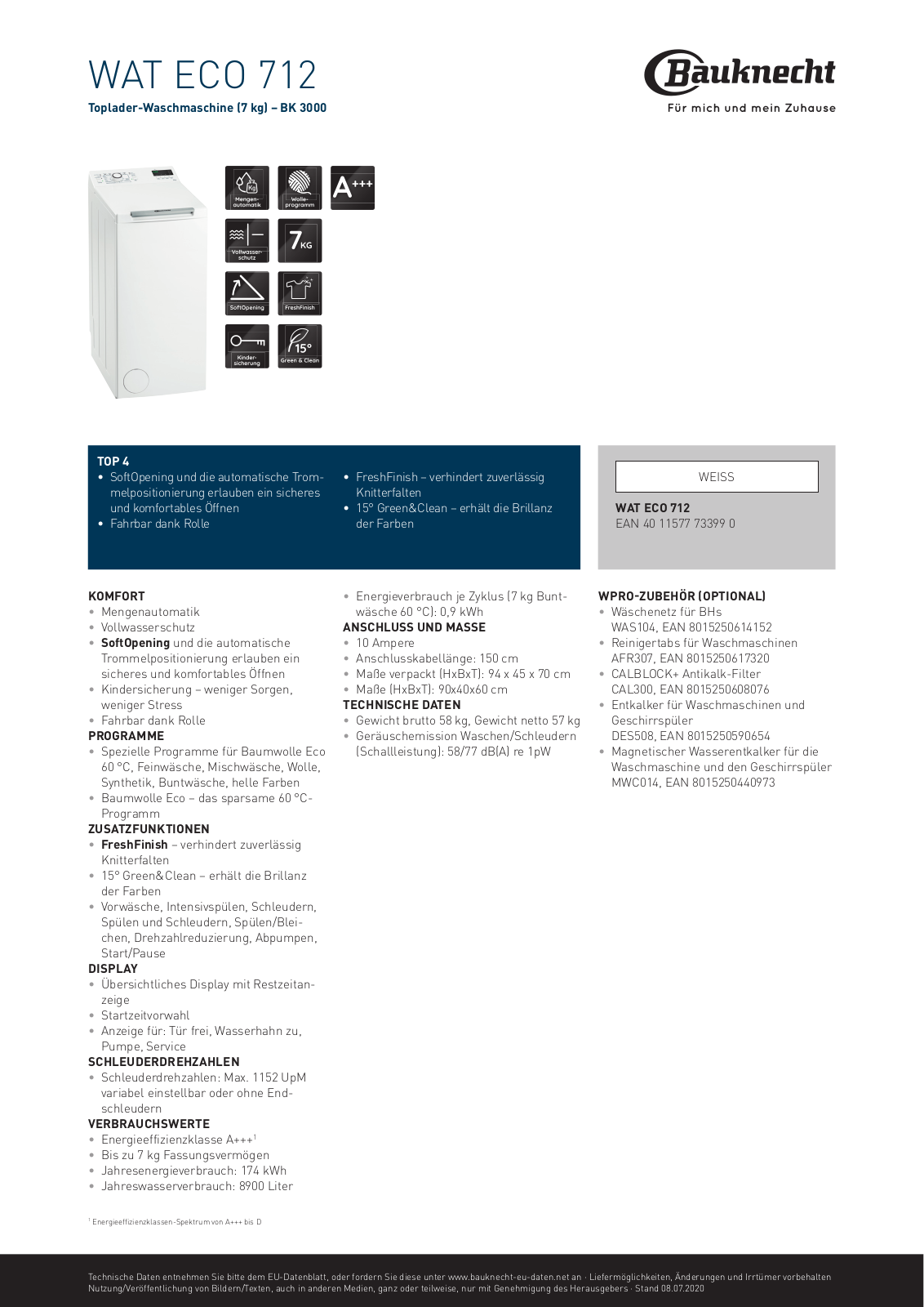 Bauknecht WAT Eco 712 User Manual