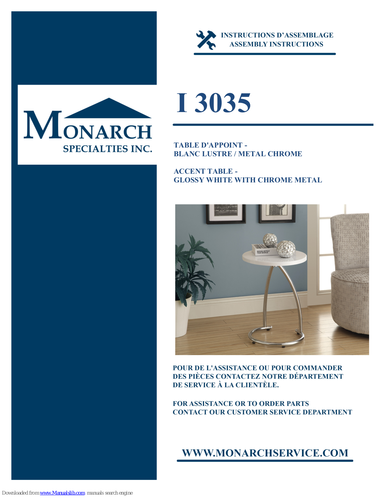 Monarch Specialties I 3035 Assembly Instructions Manual