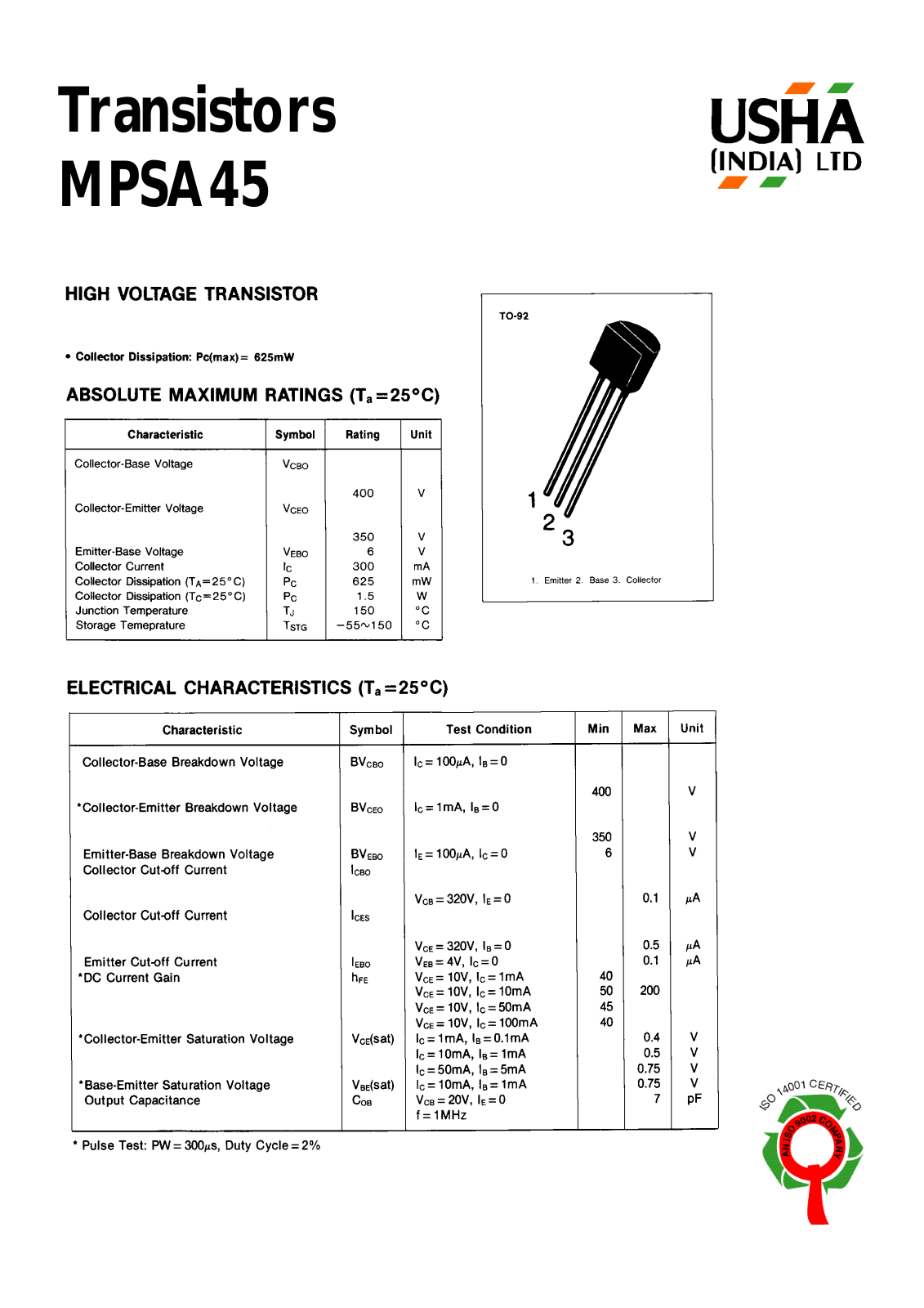 USHA MPSA45 Datasheet