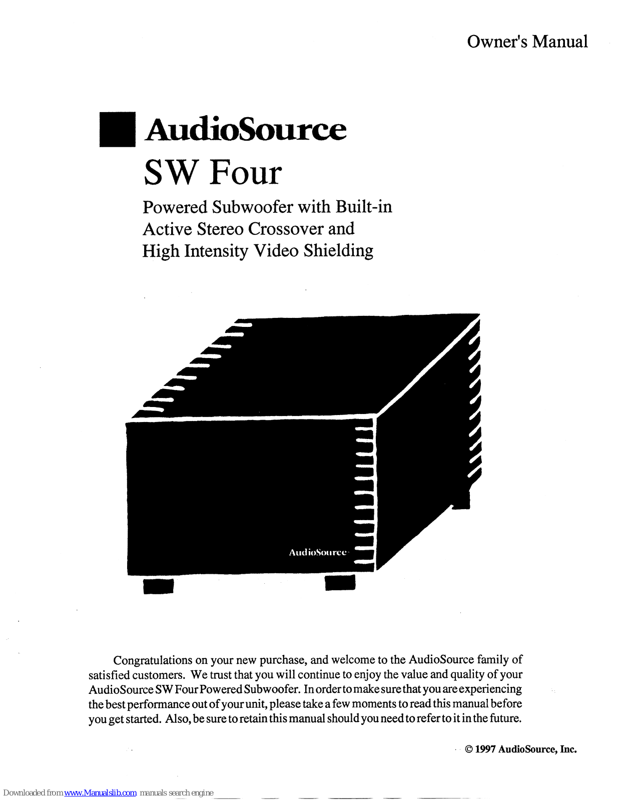 AudioSource SW 4, SW Four Owner's Manual