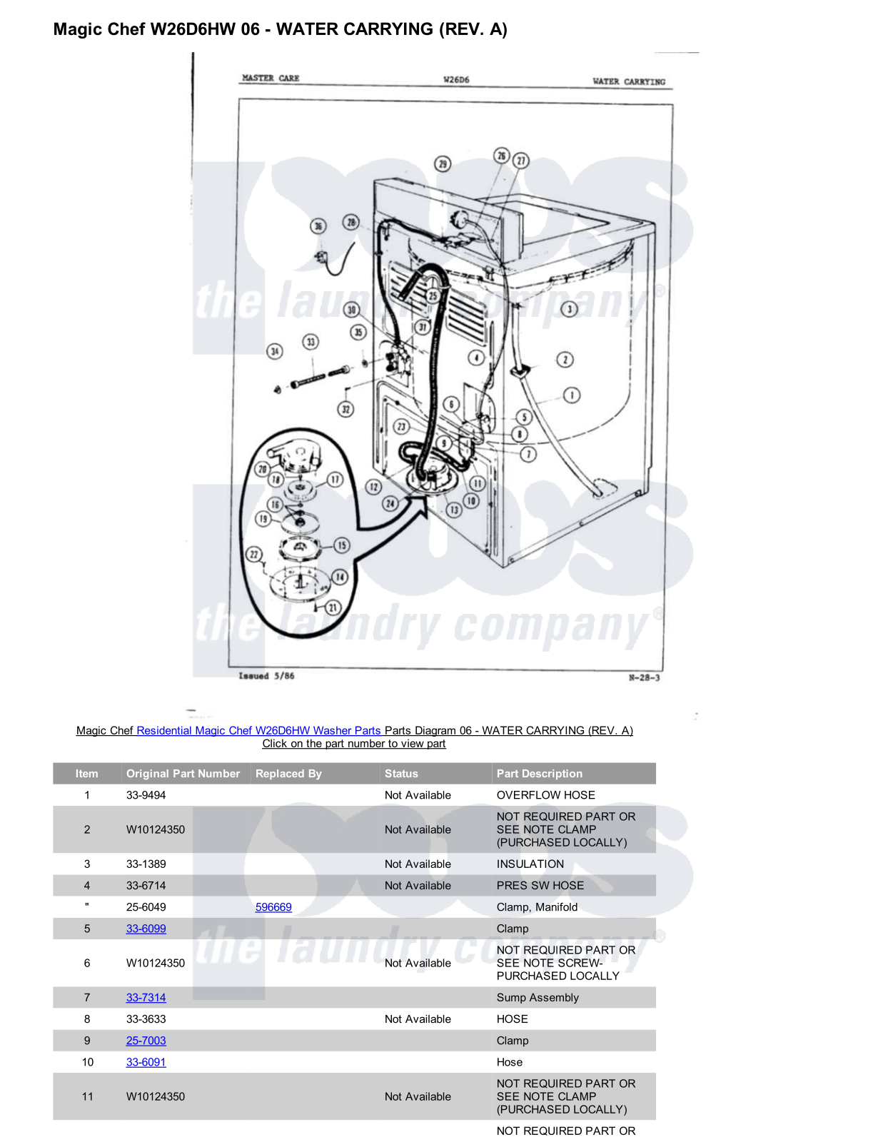 Magic Chef W26D6HW Parts Diagram