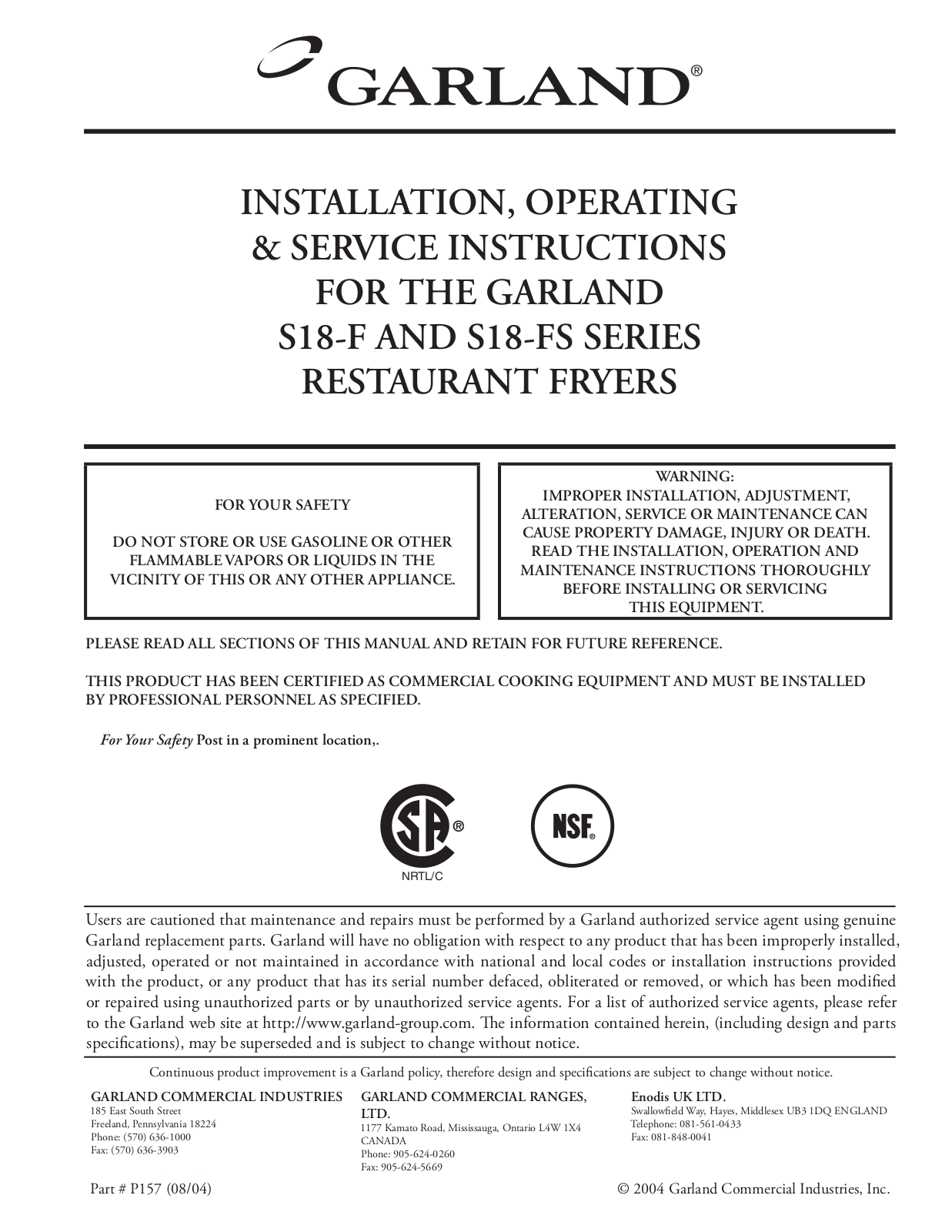 Garland S18-F User Manual