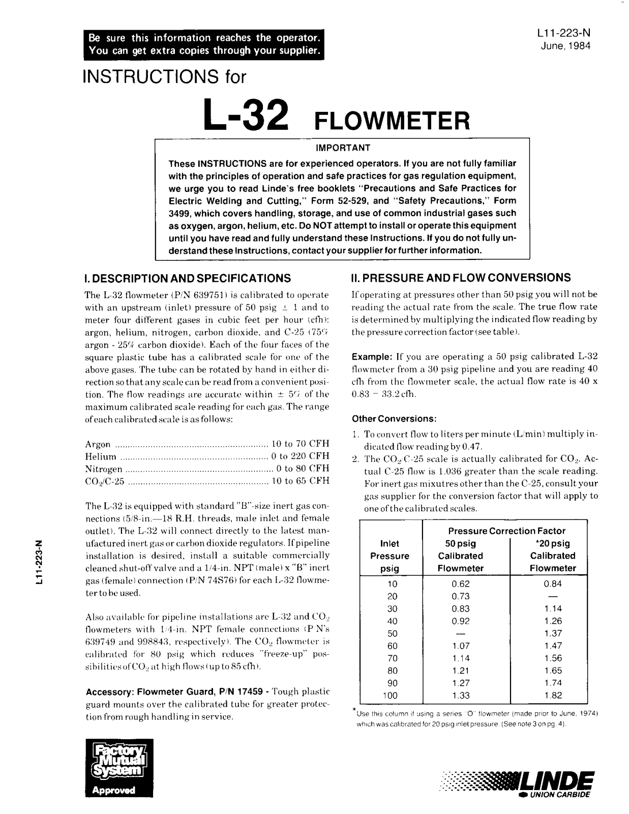 Linde L-32 Flowmeter Troubleshooting instruction