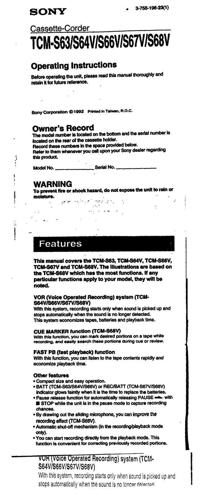 Sony TC-MS63 User Manual